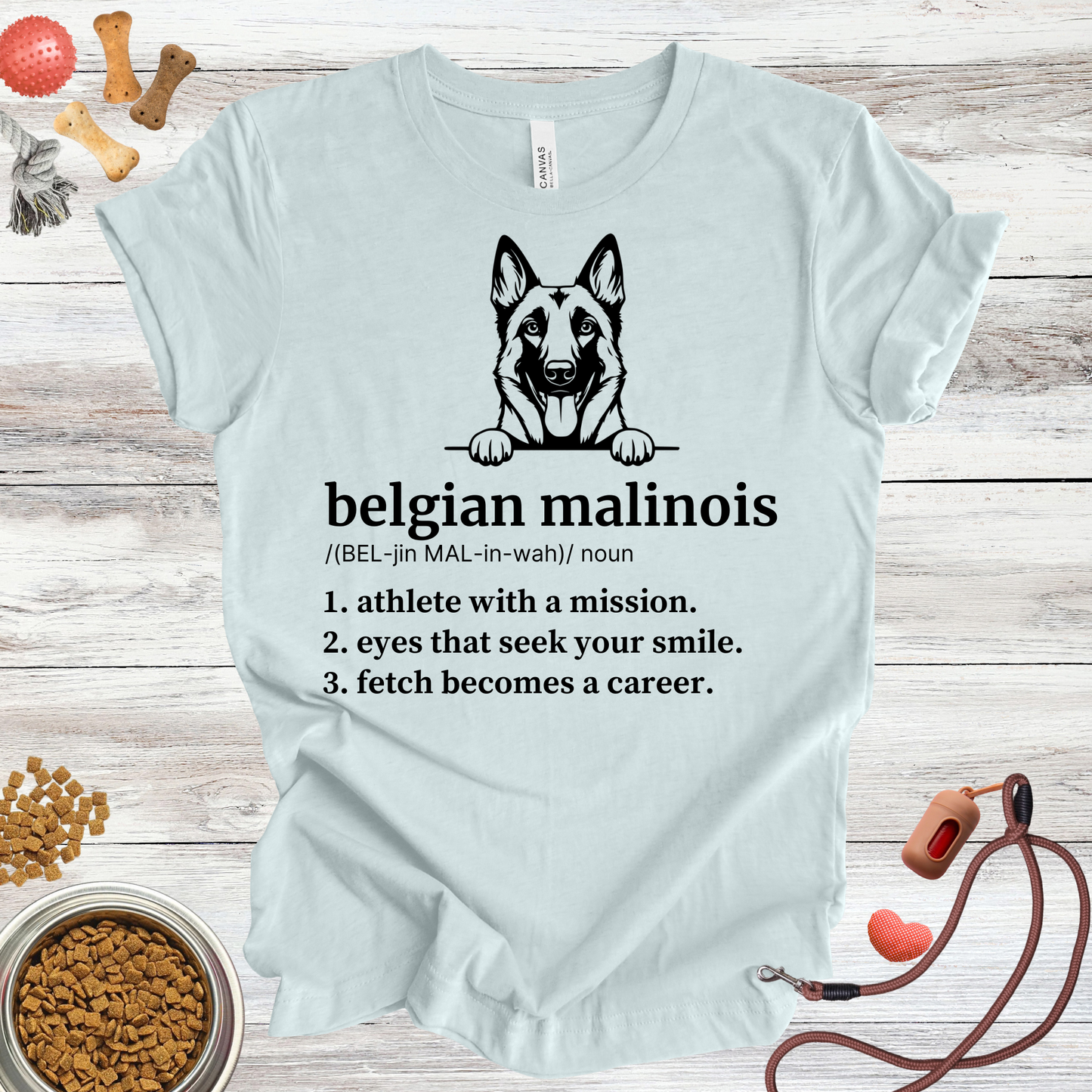 Belgian Malinois definition dog t-shirt in Heather Ice Blue β Paw Shaped Love