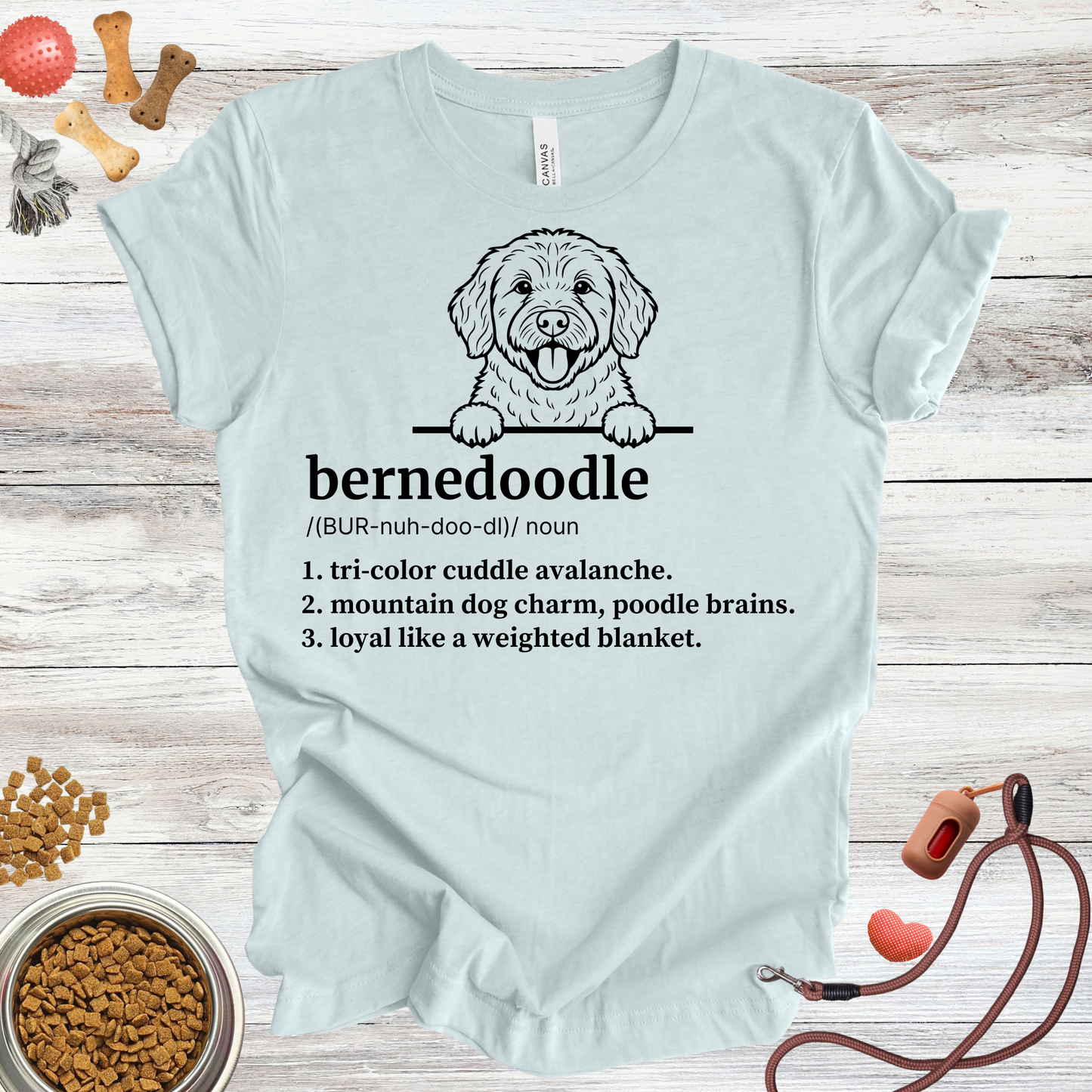 Bernedoodle definition dog t-shirt in Heather Ice Blue — Paw Shaped Love