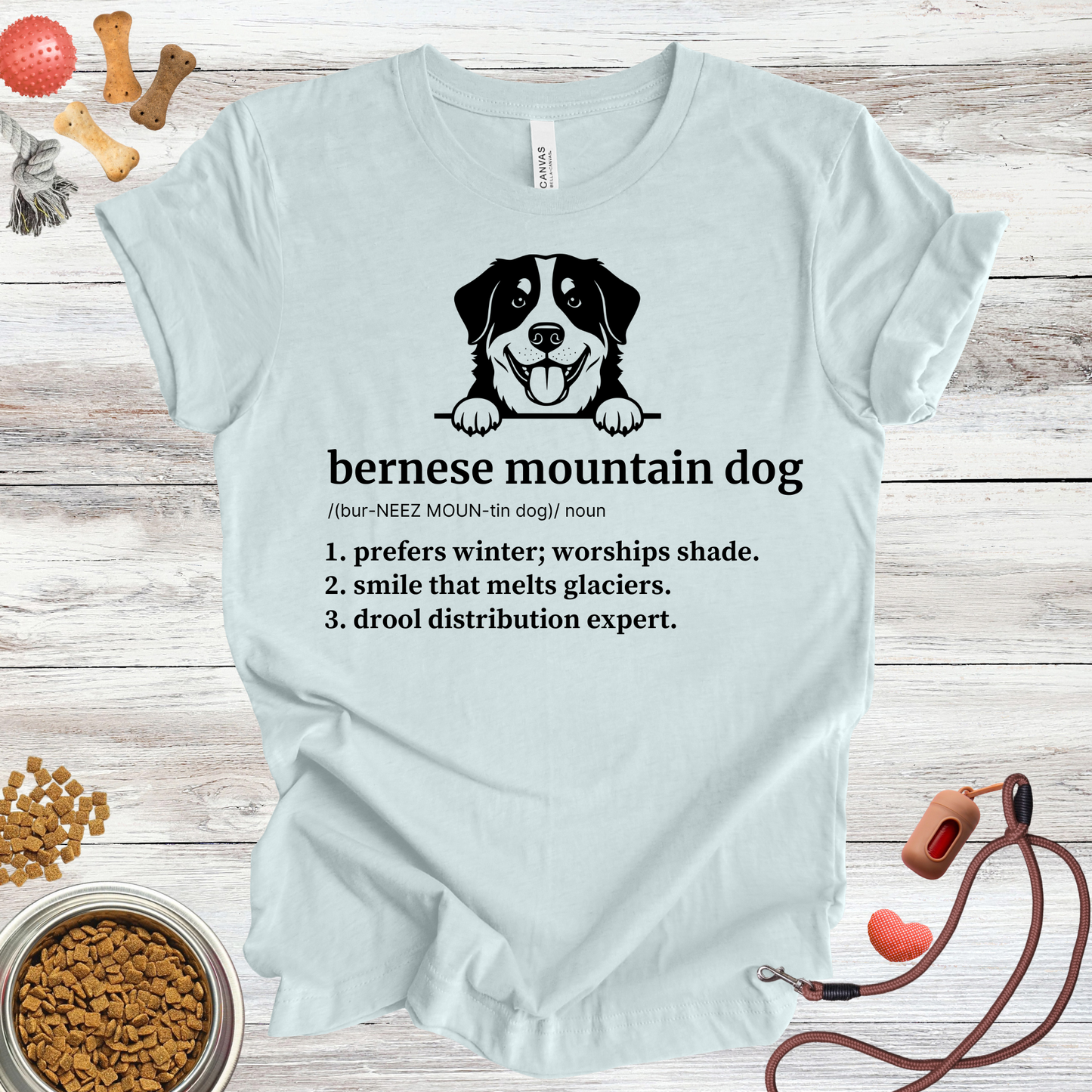 Bernese Mountain Dog definition dog t-shirt in Heather Ice Blue — Paw Shaped Love