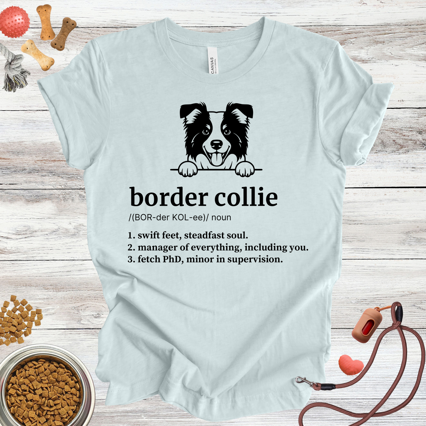 Border Collie definition dog t-shirt in Heather Ice Blue — Paw Shaped Love