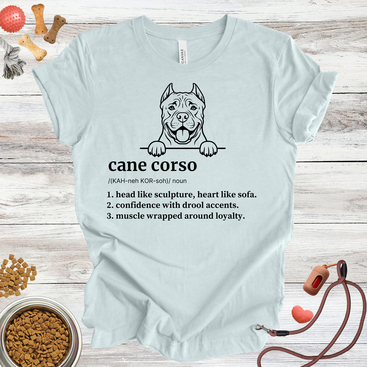 Cane Corso definition dog t-shirt in Heather Ice Blue — Paw Shaped Love