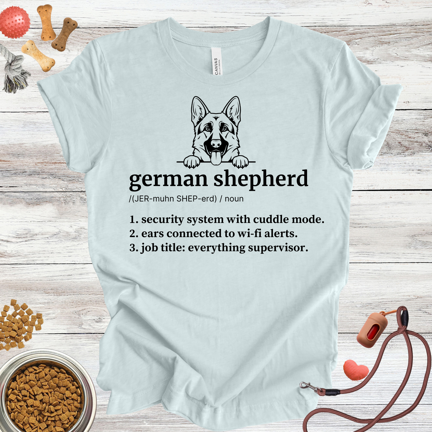 German Shepherd definition dog t-shirt in Heather Ice Blue — Paw Shaped Love