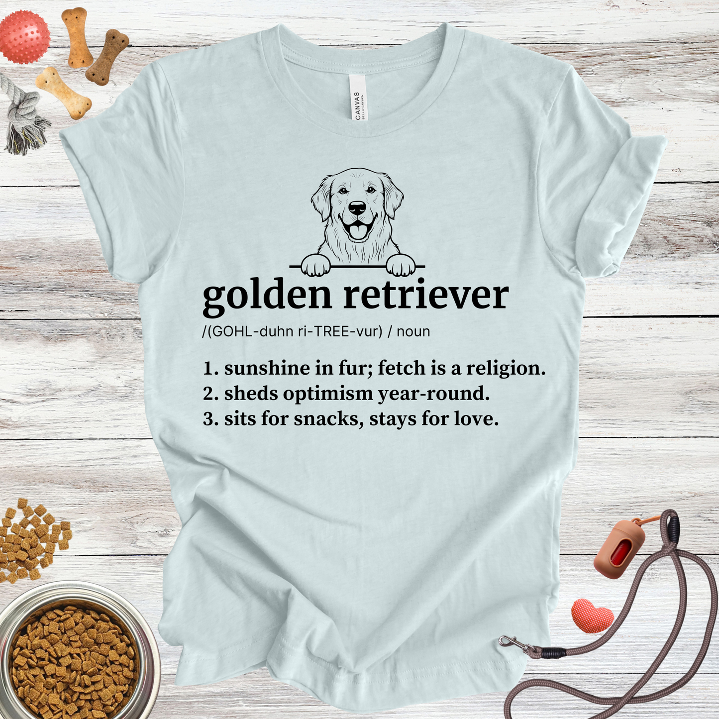 Golden Retriever definition dog t-shirt in Heather Ice Blue — Paw Shaped Love