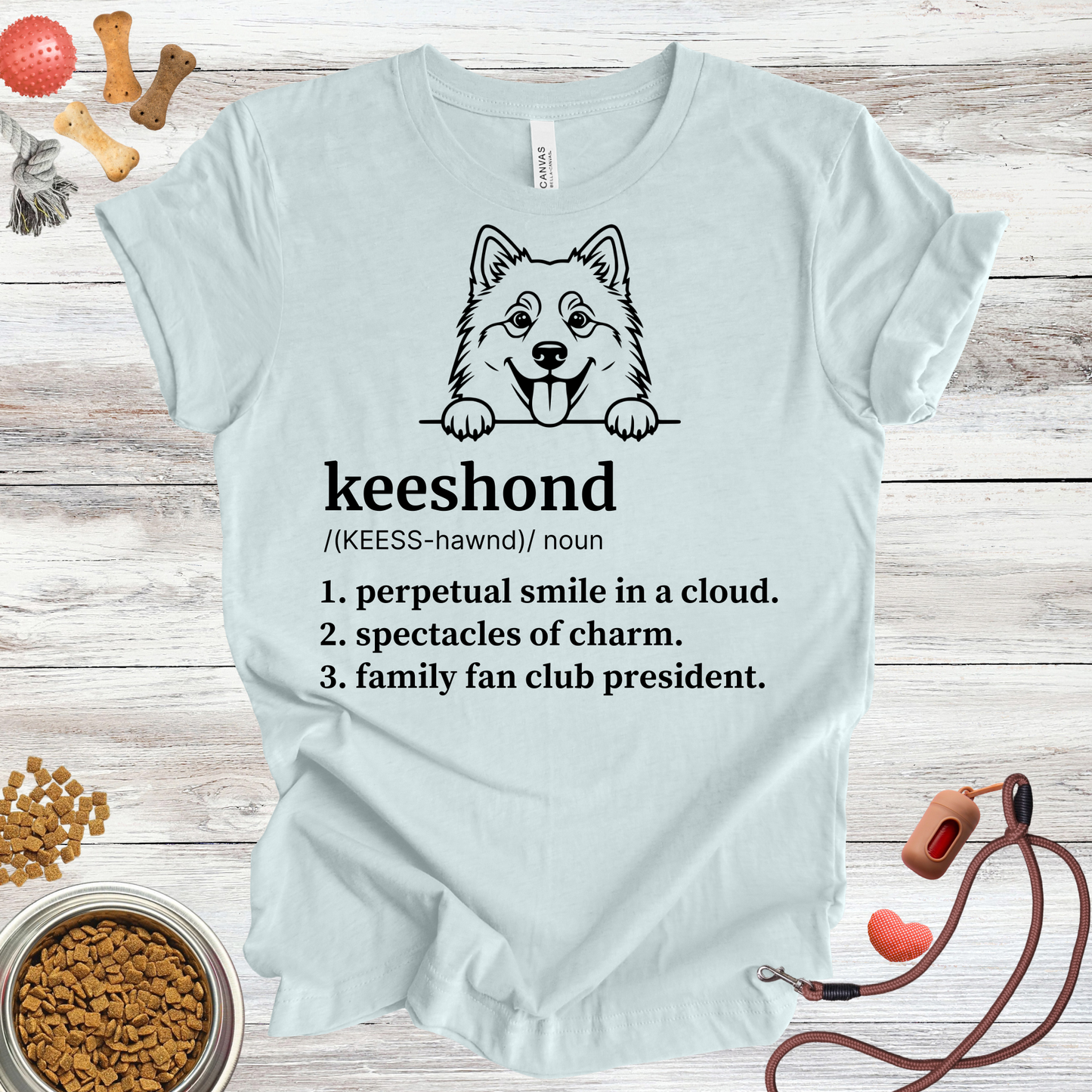 Keeshond definition dog t-shirt in Heather Ice Blue — Paw Shaped Love
