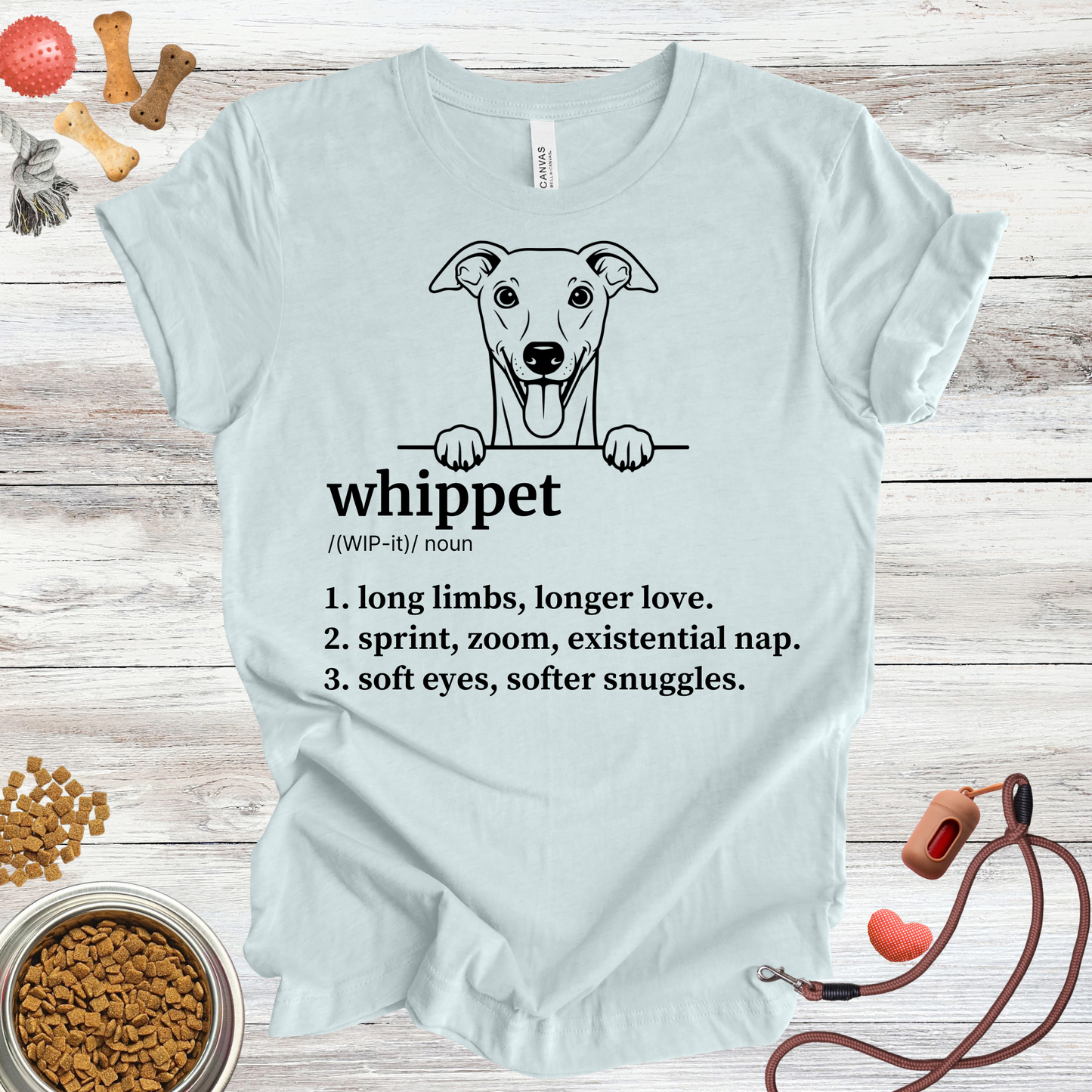 Whippet definition dog t-shirt in Heather Ice Blue — Paw Shaped Love