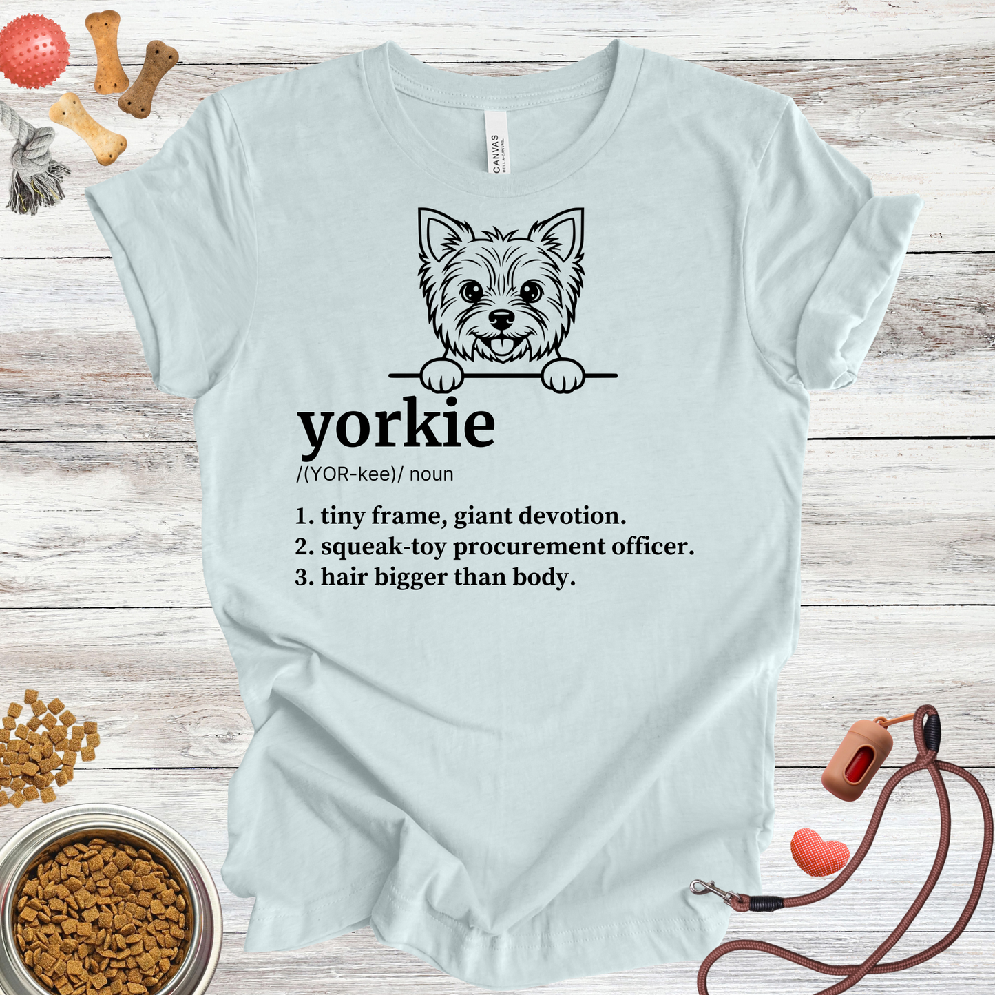 Yorkie definition dog t-shirt in Heather Ice Blue — Paw Shaped Love