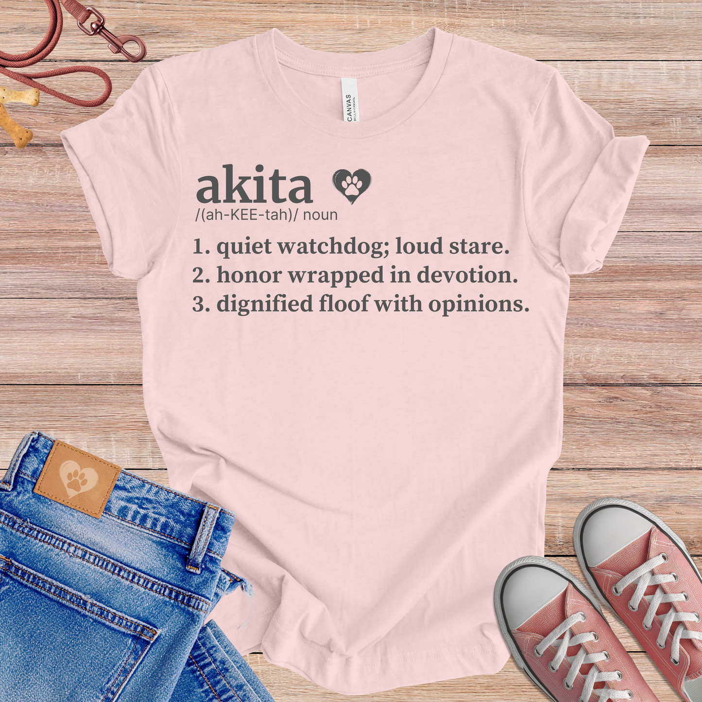 Akita definition Tee dog t-shirt in Soft Pink — Paw Shaped Love