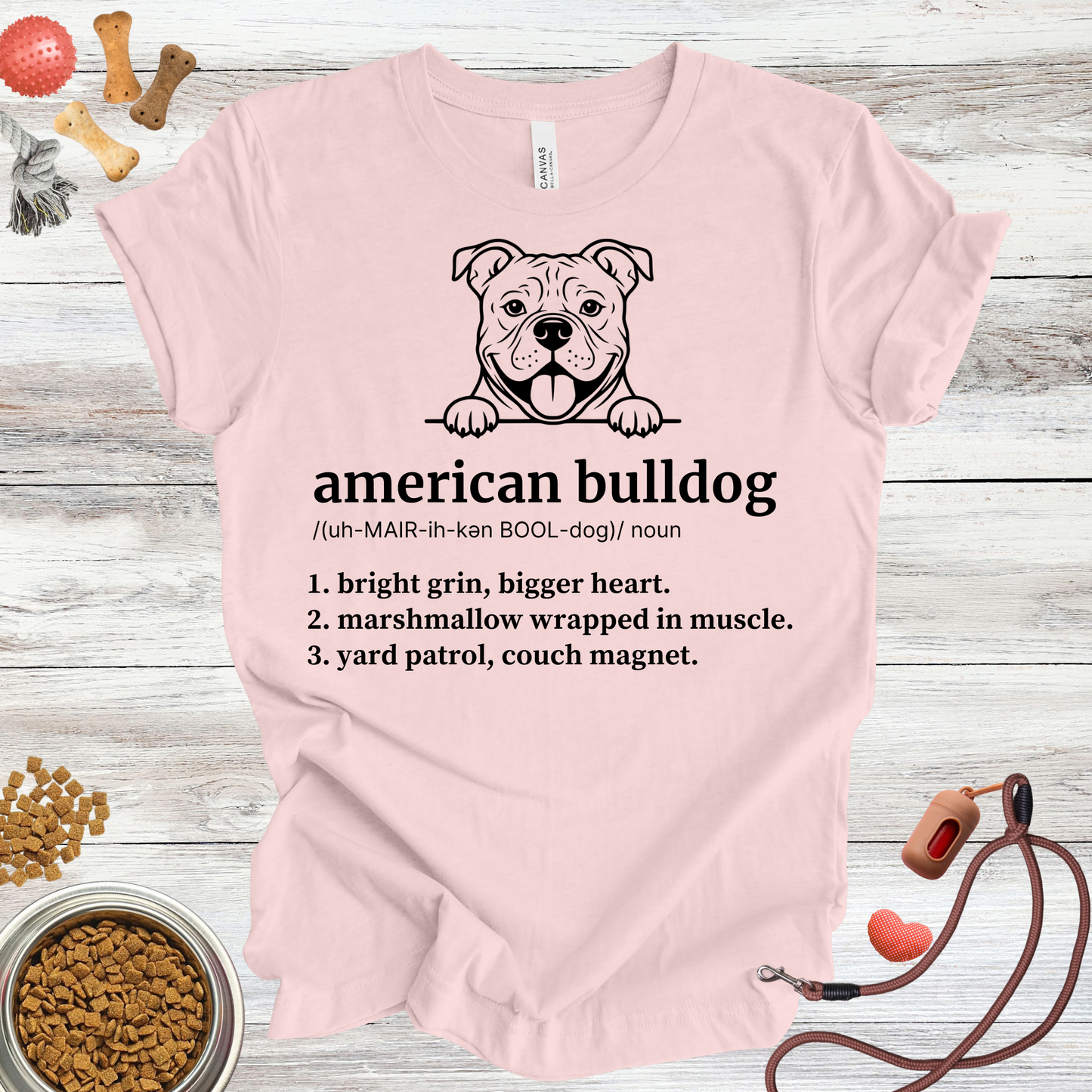 American Bulldog definition dog t-shirt in Soft Pink — Paw Shaped Love