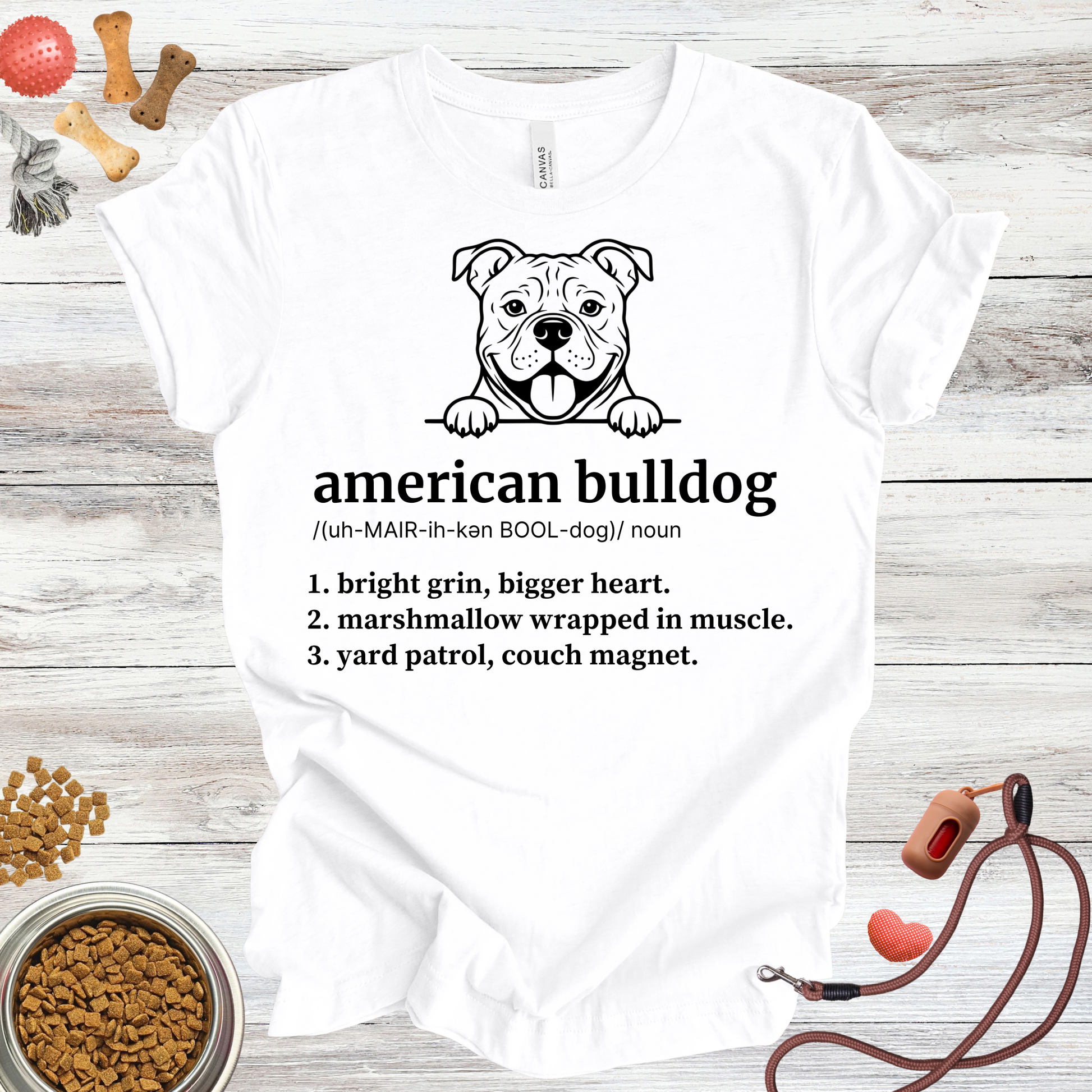 American Bulldog definition dog t-shirt in White — Paw Shaped Love