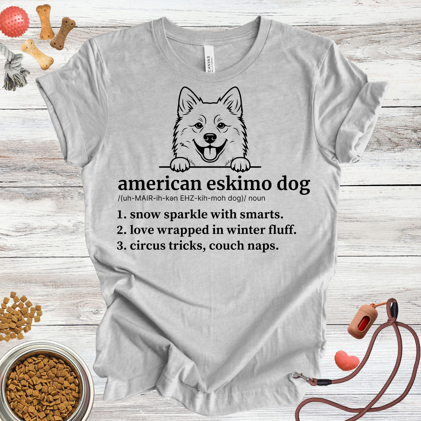 American Eskimo Dog definition dog t-shirt in Athletic Heather — Paw Shaped Love