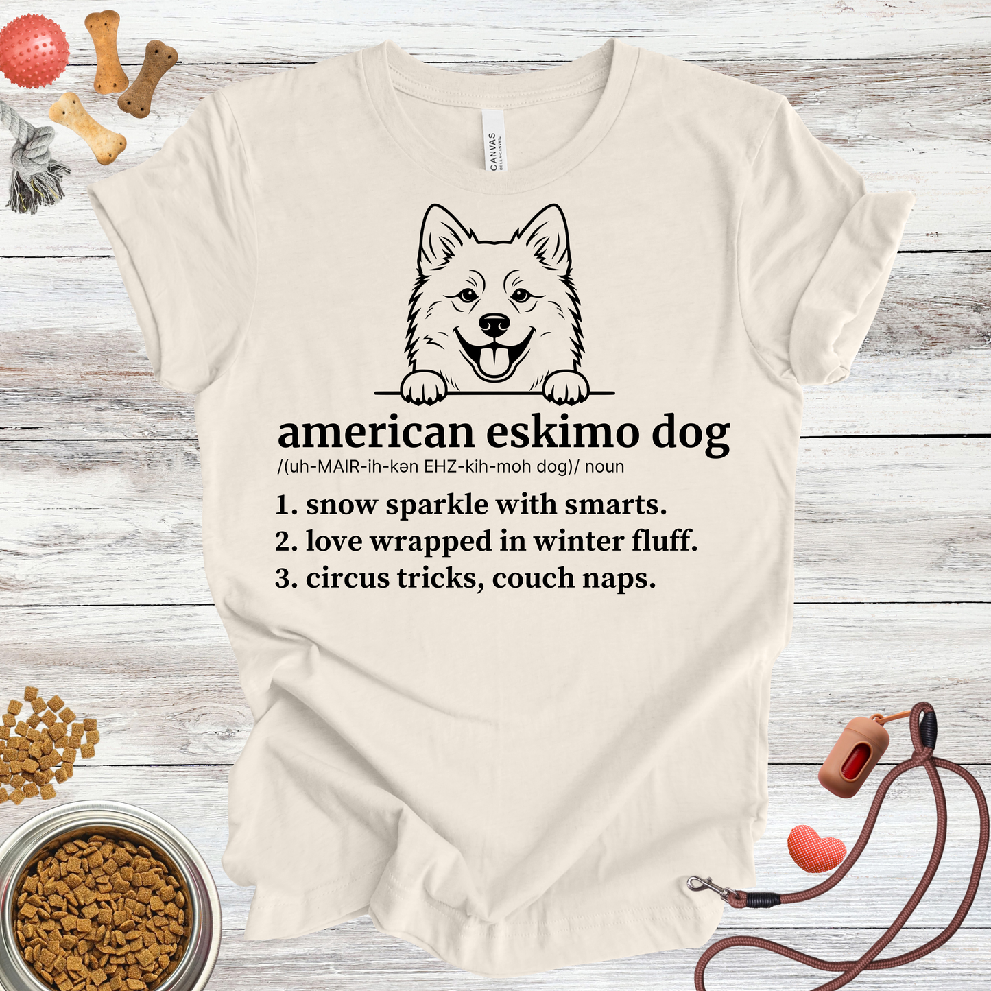 American Eskimo Dog definition dog t-shirt in Natural — Paw Shaped Love