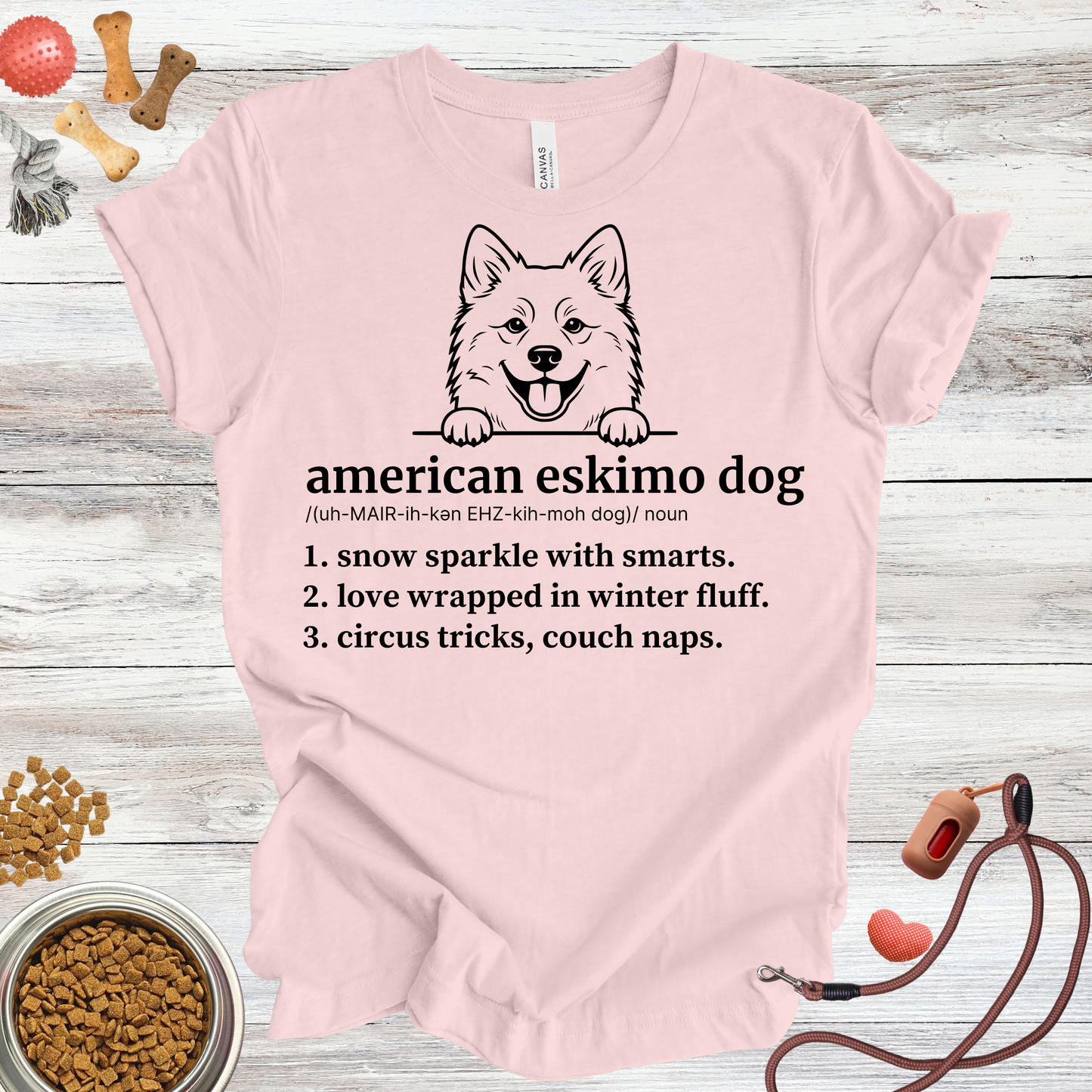 American Eskimo Dog definition dog t-shirt in Soft Pink — Paw Shaped Love