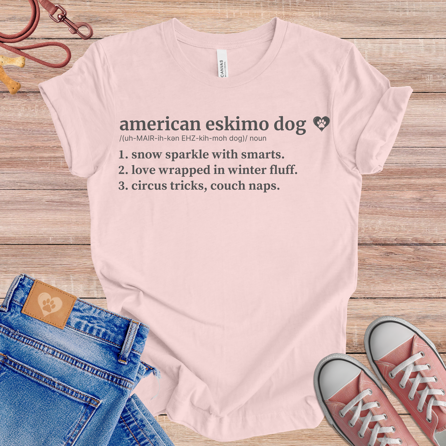 American Eskimo Dog definition Tee dog t-shirt in Soft Pink — Paw Shaped Love