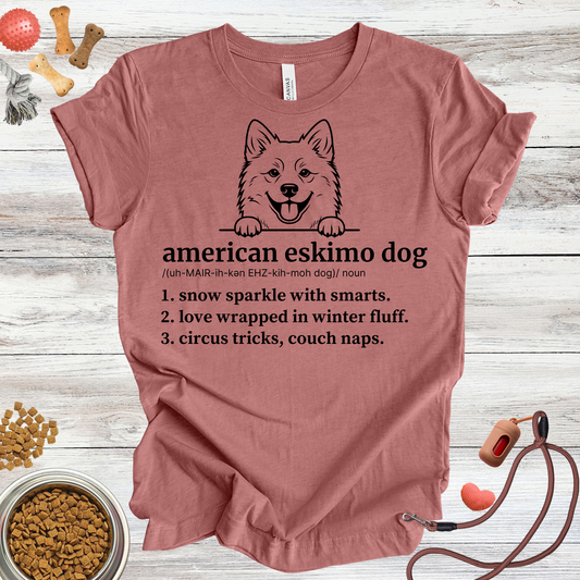 American Eskimo Dog definition dog t-shirt in Heather Mauve — Paw Shaped Love