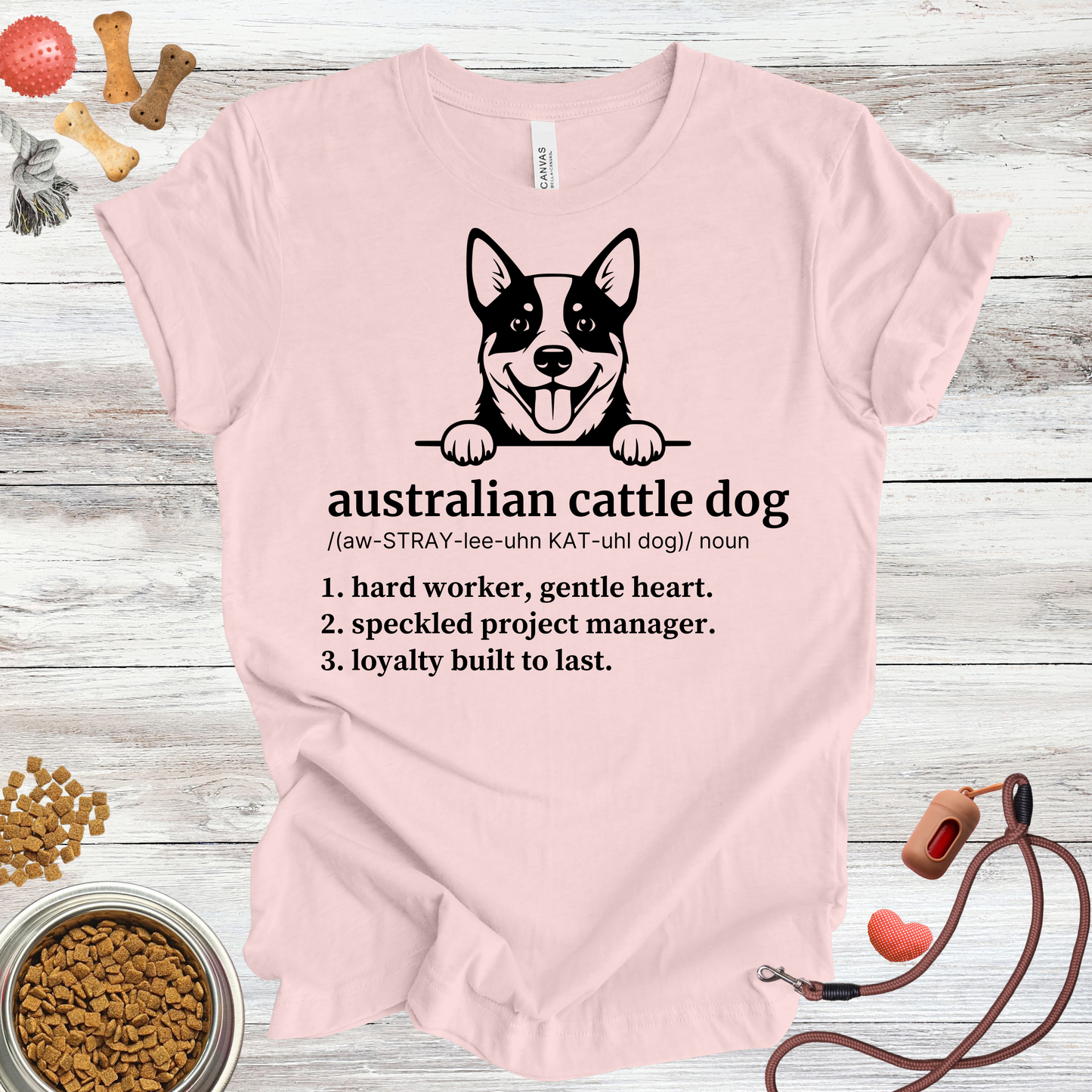 Australian Cattle Dog definition dog t-shirt in Soft Pink — Paw Shaped Love