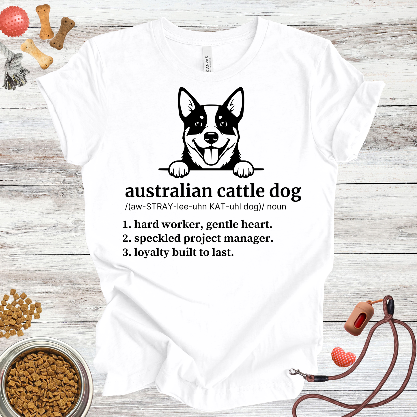 Australian Cattle Dog definition dog t-shirt in White — Paw Shaped Love