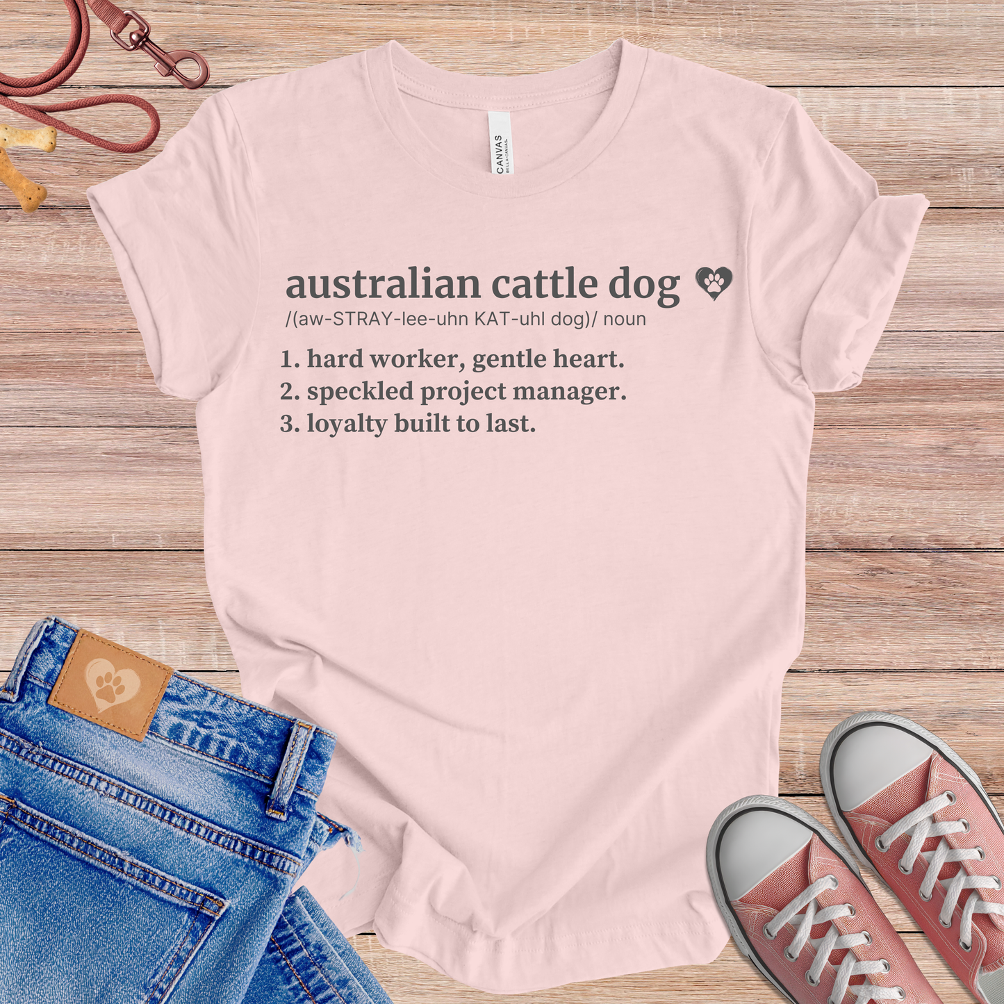 Australian Cattle Dog definition Tee dog t-shirt in Soft Pink — Paw Shaped Love