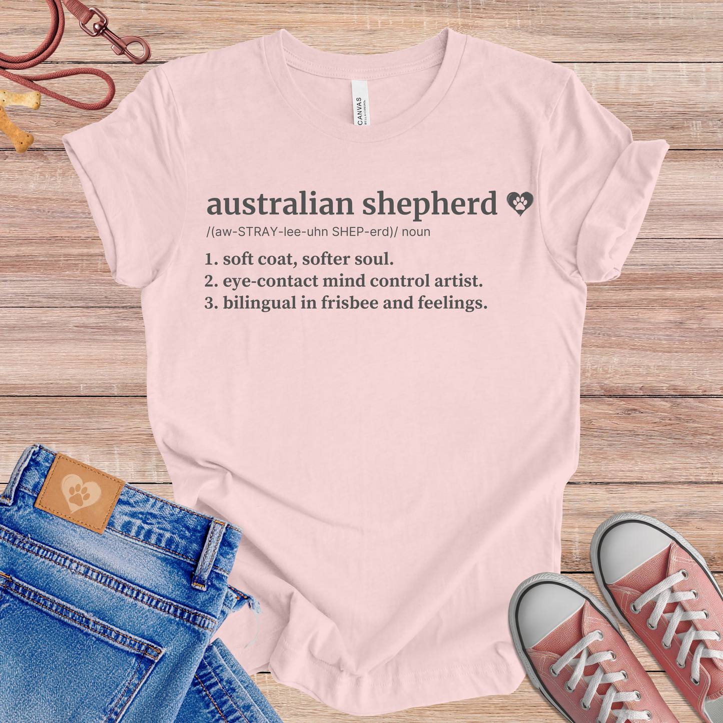Australian Shepherd definition dog t-shirt in Soft Pink — Paw Shaped Love