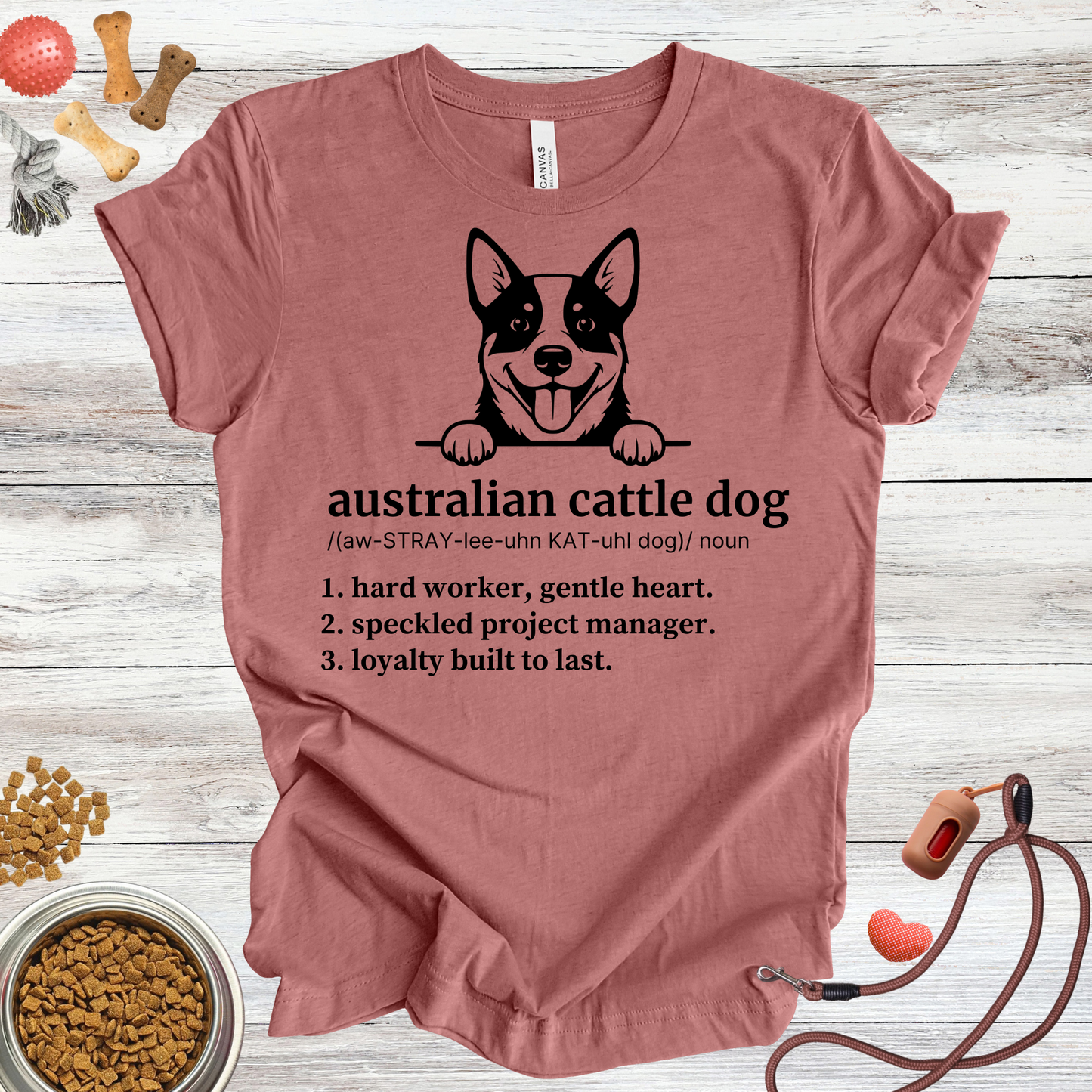Australian Cattle Dog definition dog t-shirt in Heather Mauve — Paw Shaped Love