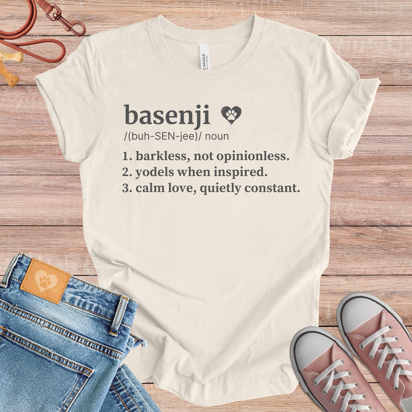 Basenji definition Tee dog t-shirt in Natural — Paw Shaped Love