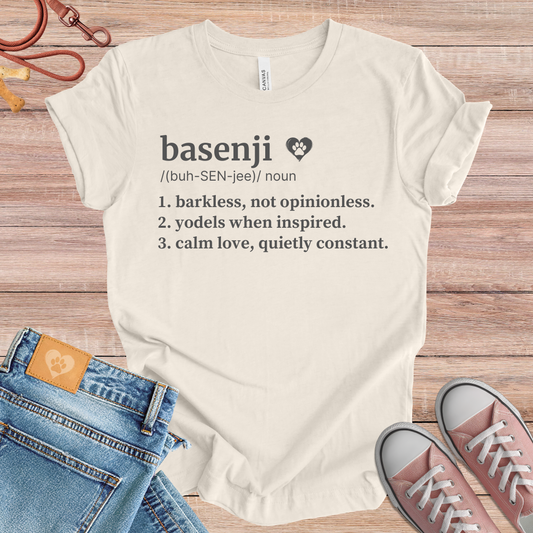 Basenji definition Tee dog t-shirt in Natural — Paw Shaped Love