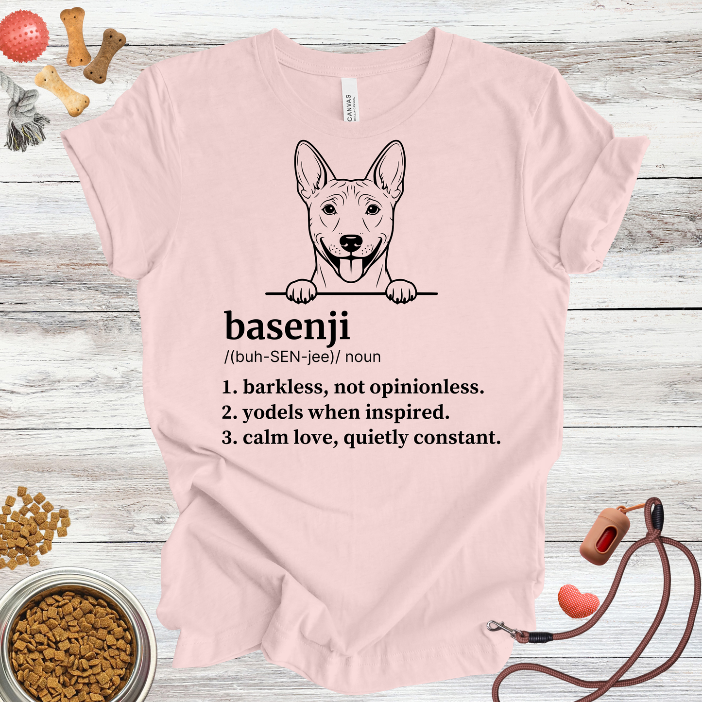 Basenji definition dog t-shirt in Soft Pink — Paw Shaped Love