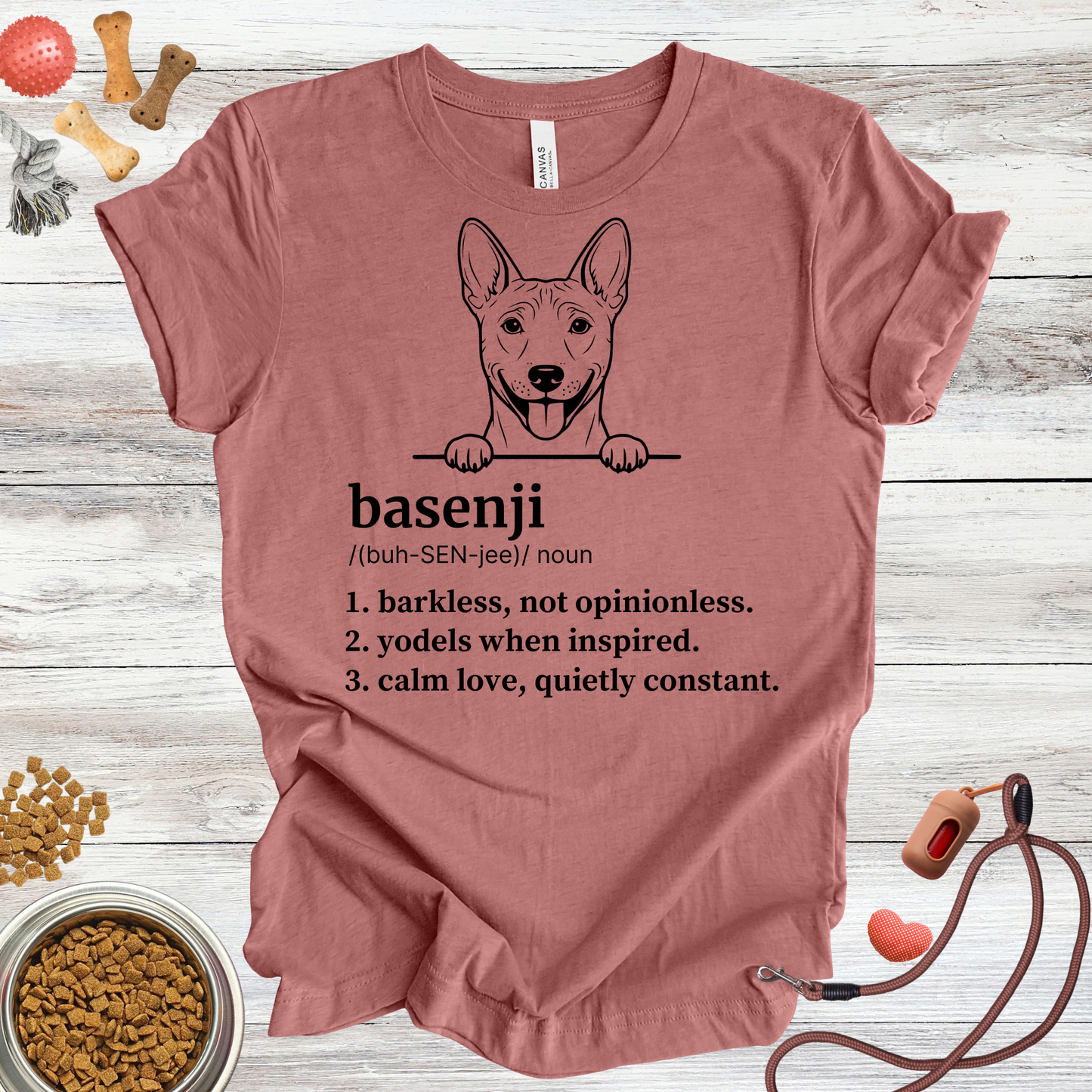 Basenji definition dog t-shirt in Heather Mauve — Paw Shaped Love
