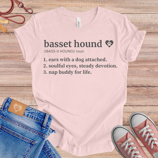 Basset Hound definition Tee dog t-shirt in Soft Pink — Paw Shaped Love