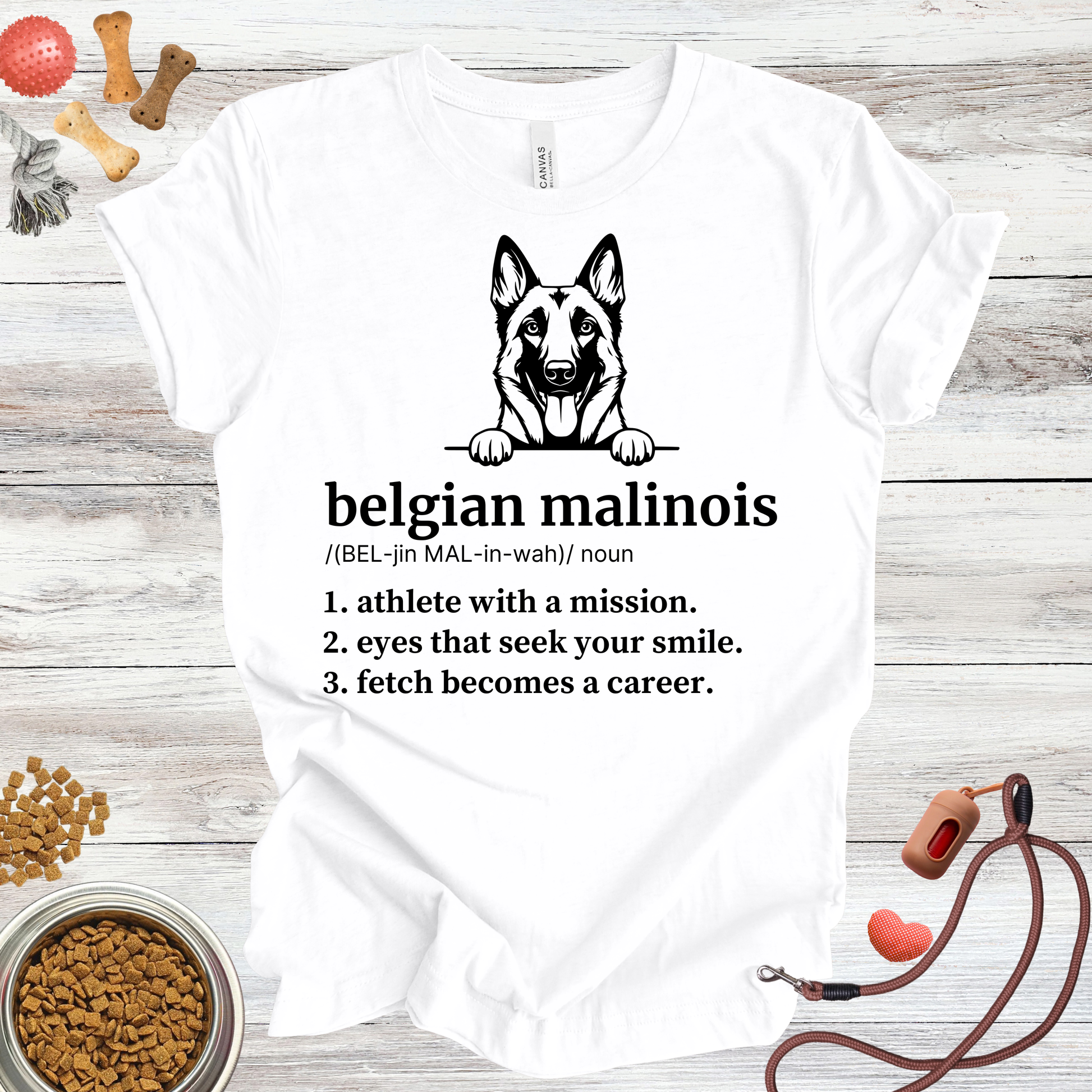 Belgian Malinois definition dog t-shirt in White — Paw Shaped Love