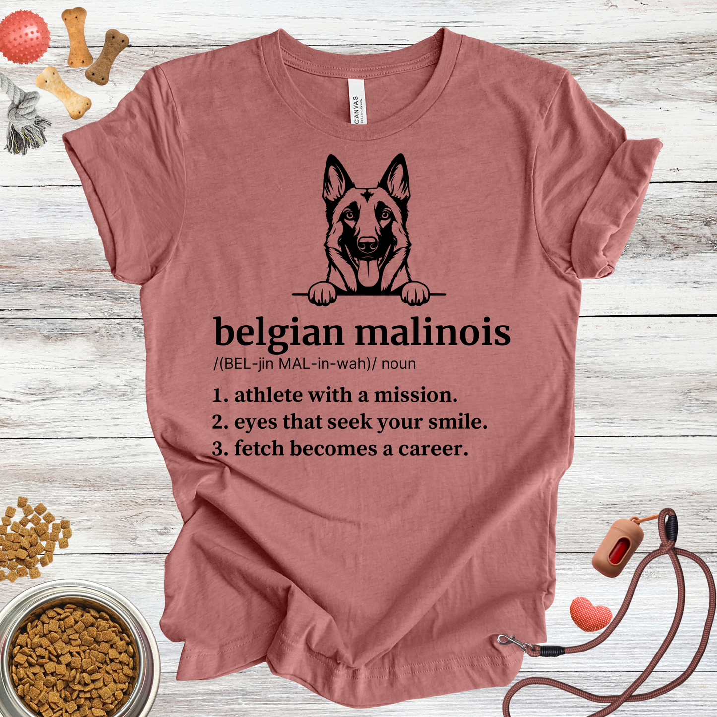 Belgian Malinois definition dog t-shirt in Heather Mauve — Paw Shaped Love