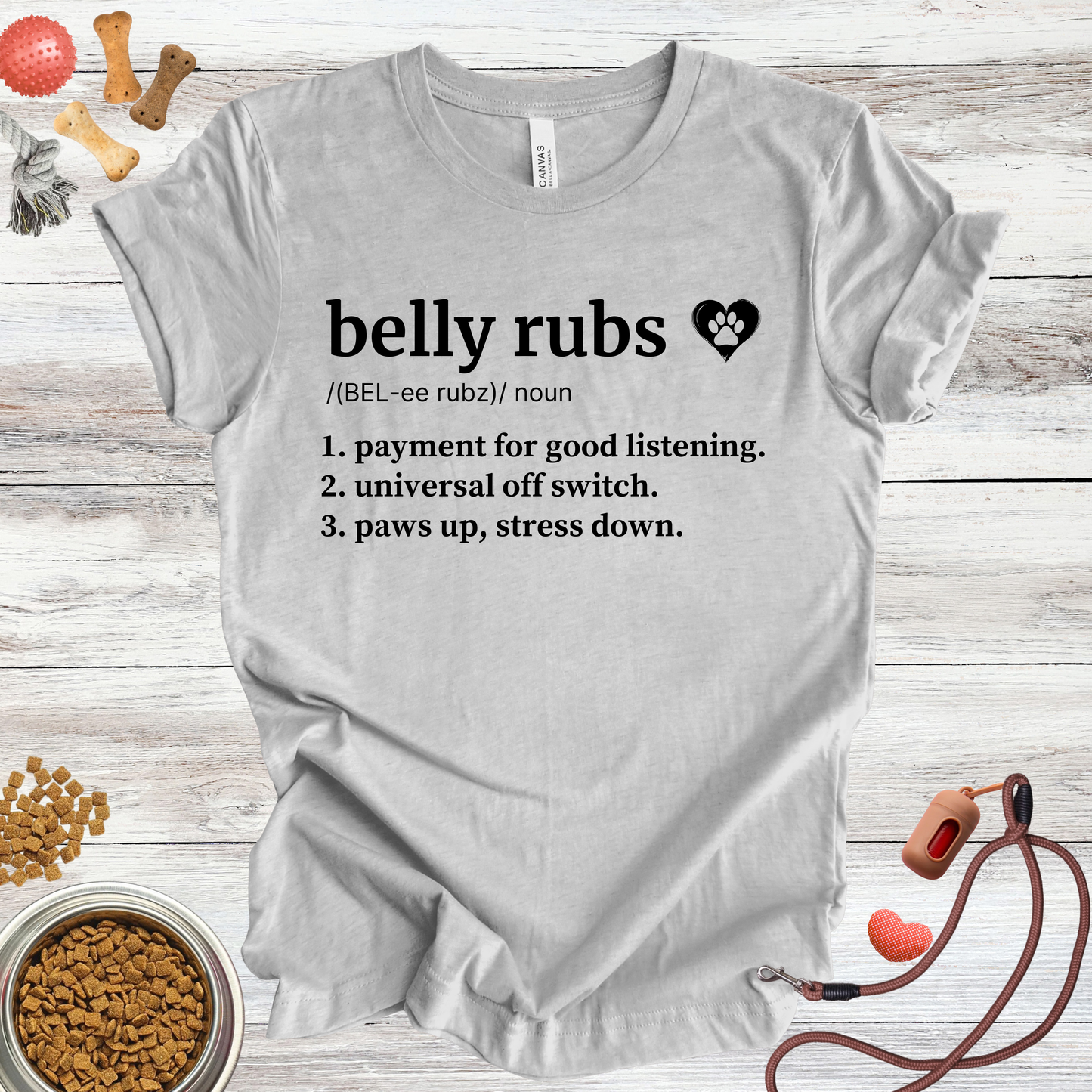 Belly Rubs definition dog t-shirt in Athletic Heather — Paw Shaped Love