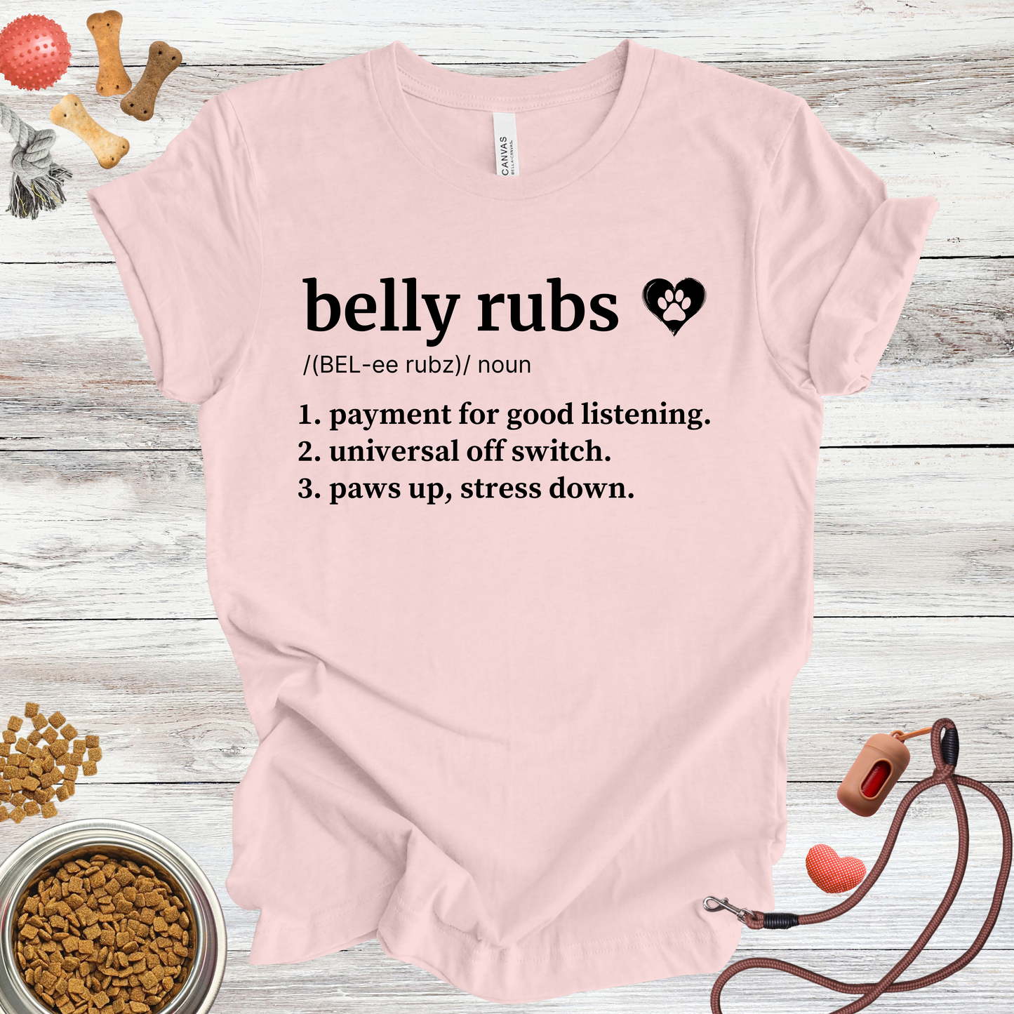 Belly Rubs definition dog t-shirt in Soft Pink — Paw Shaped Love