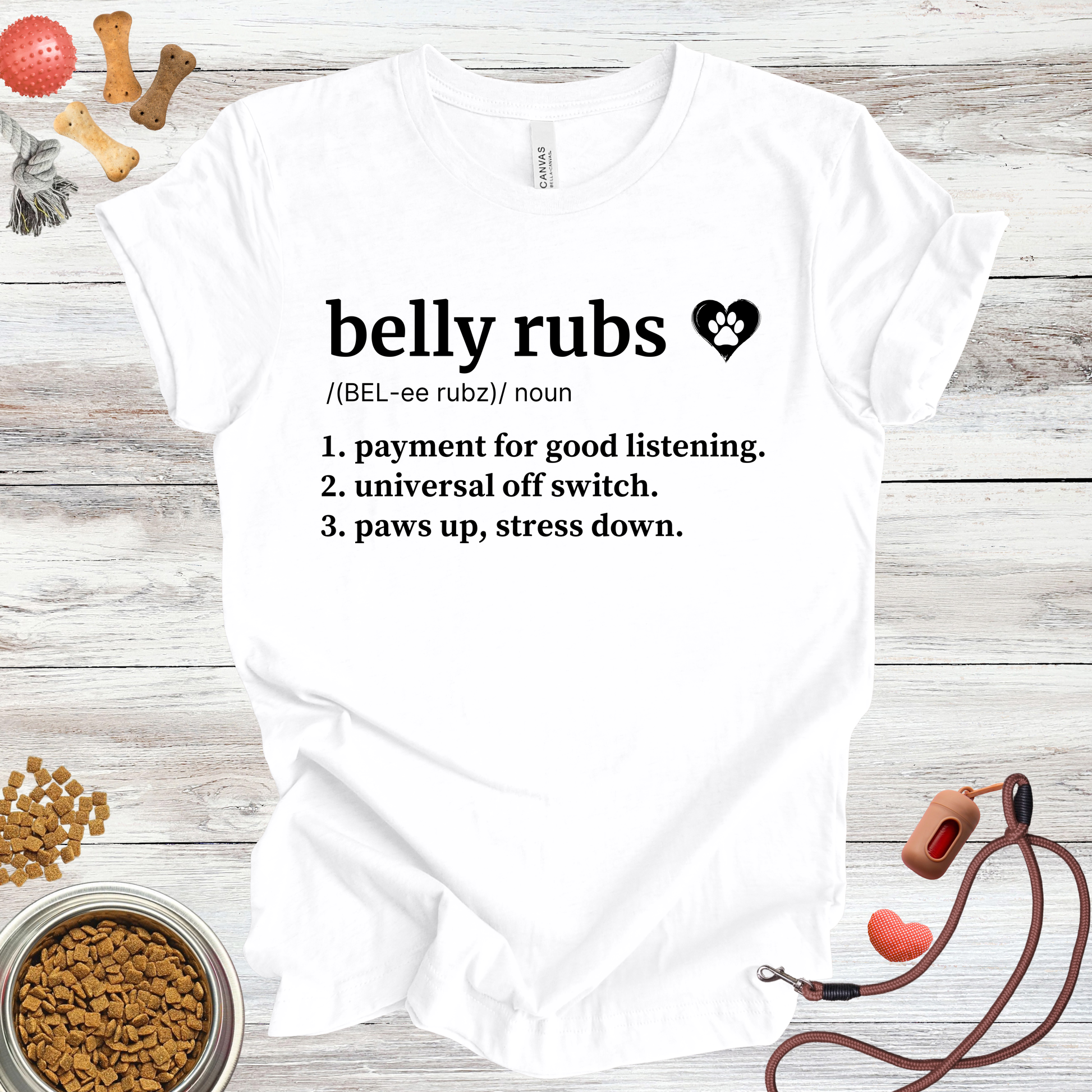 Belly Rubs definition dog t-shirt in White — Paw Shaped Love
