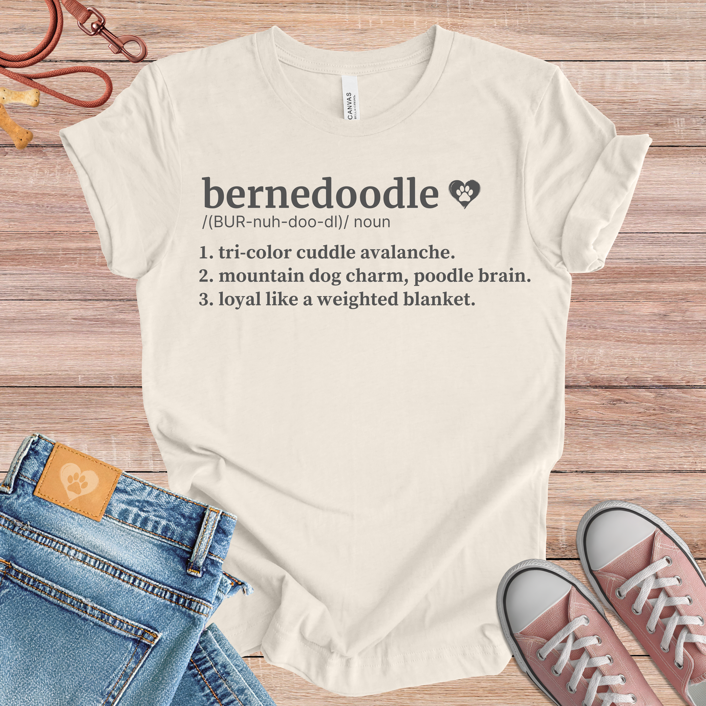 Bernedoodle definition Tee dog t-shirt in Natural — Paw Shaped Love