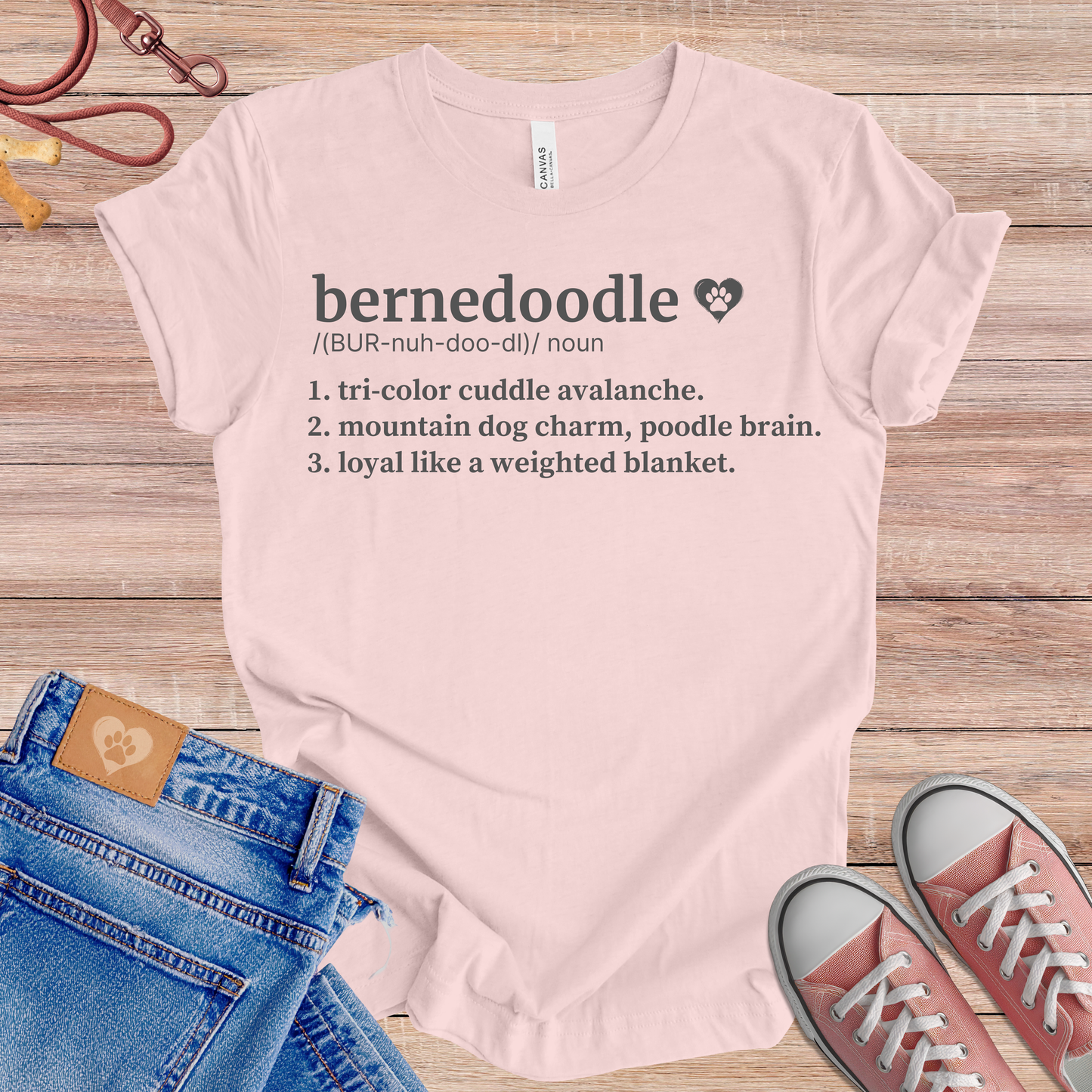 Bernedoodle definition Tee dog t-shirt in Soft Pink — Paw Shaped Love