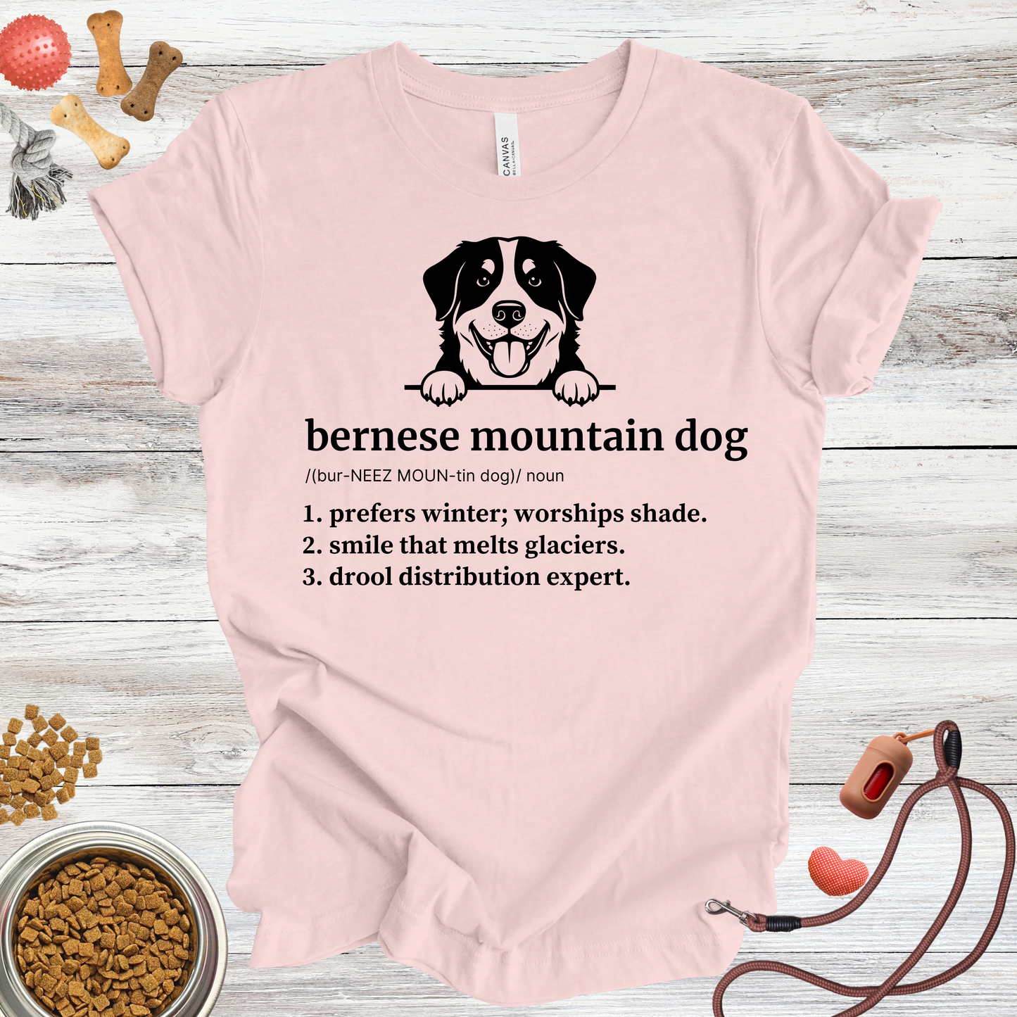 Bernese Mountain Dog definition dog t-shirt in Soft Pink — Paw Shaped Love