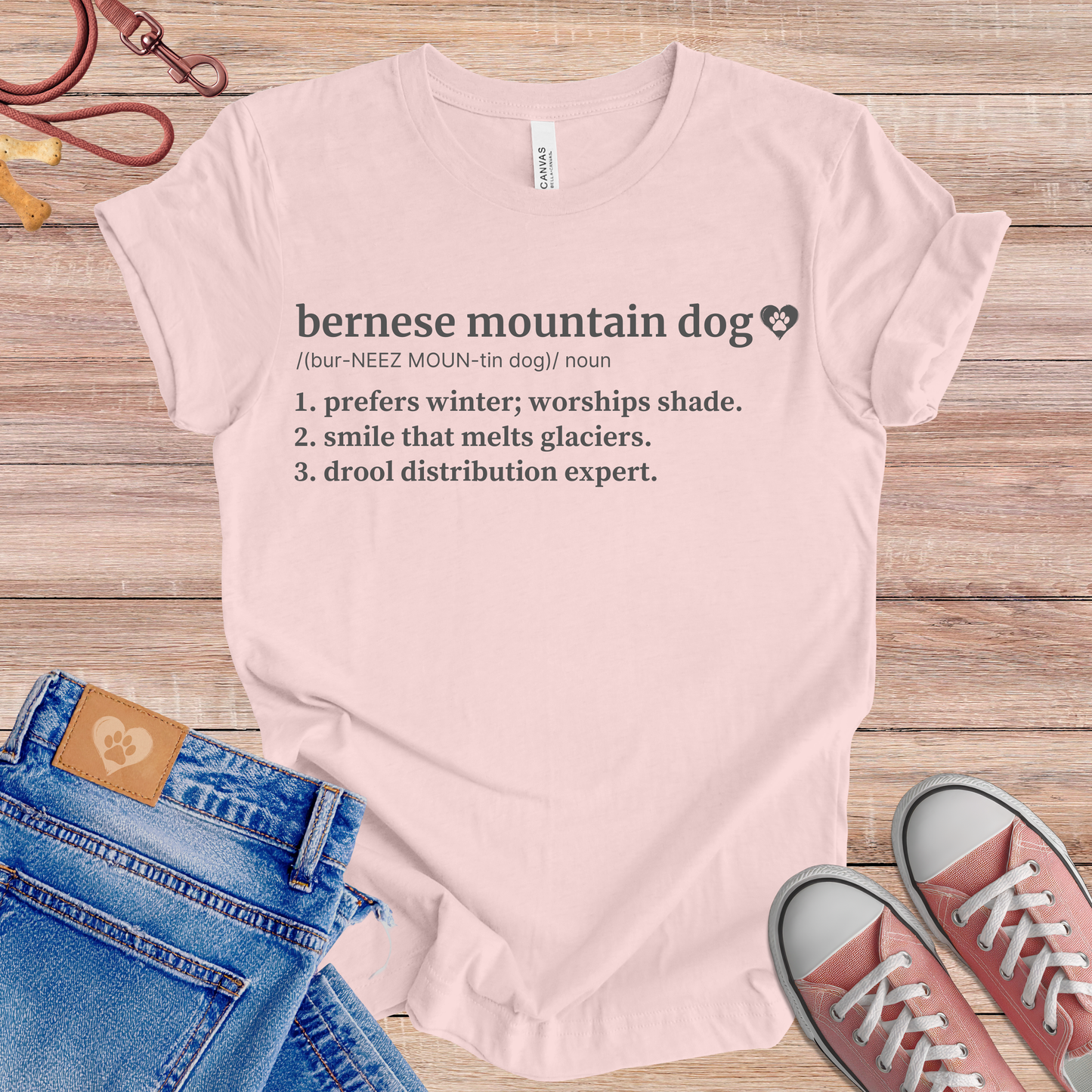 Bernese Mountain Dog definition Tee dog t-shirt in Soft Pink — Paw Shaped Love