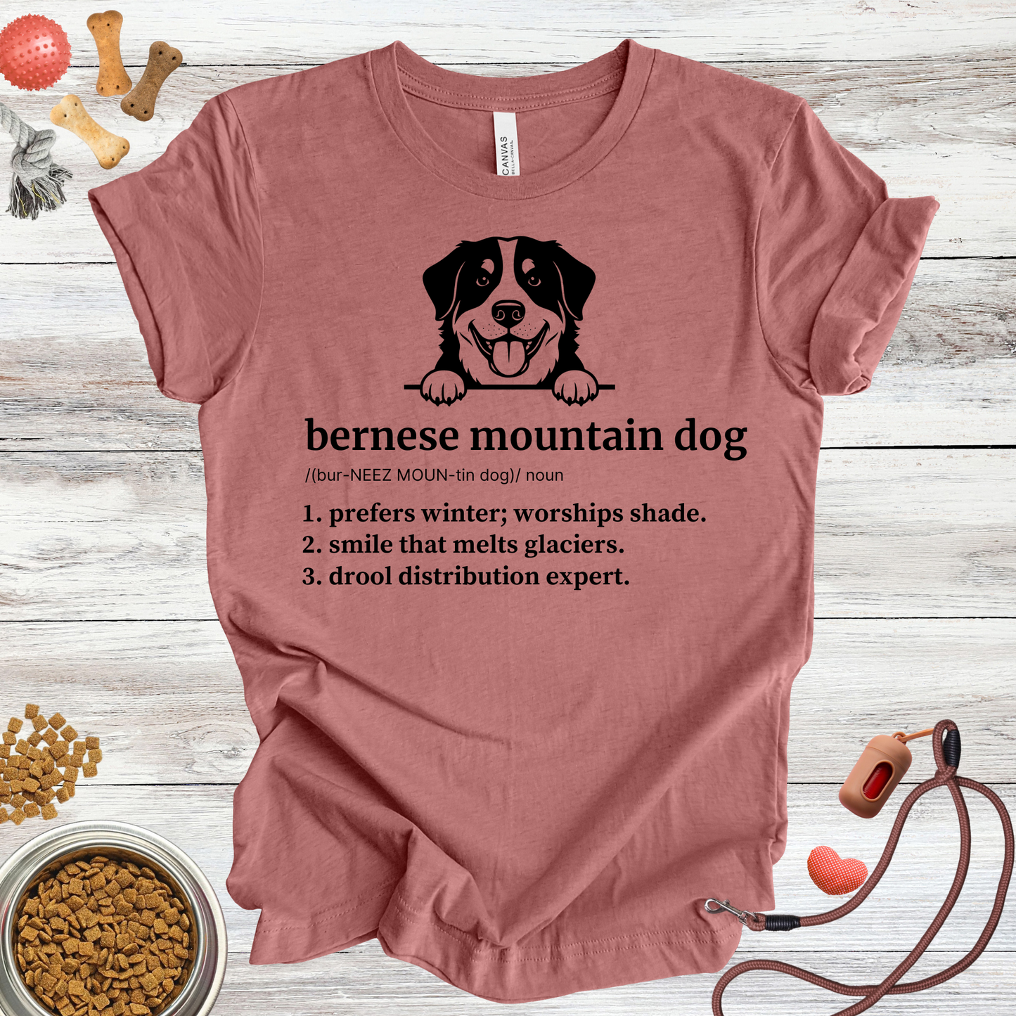 Bernese Mountain Dog definition dog t-shirt in Heather Mauve — Paw Shaped Love