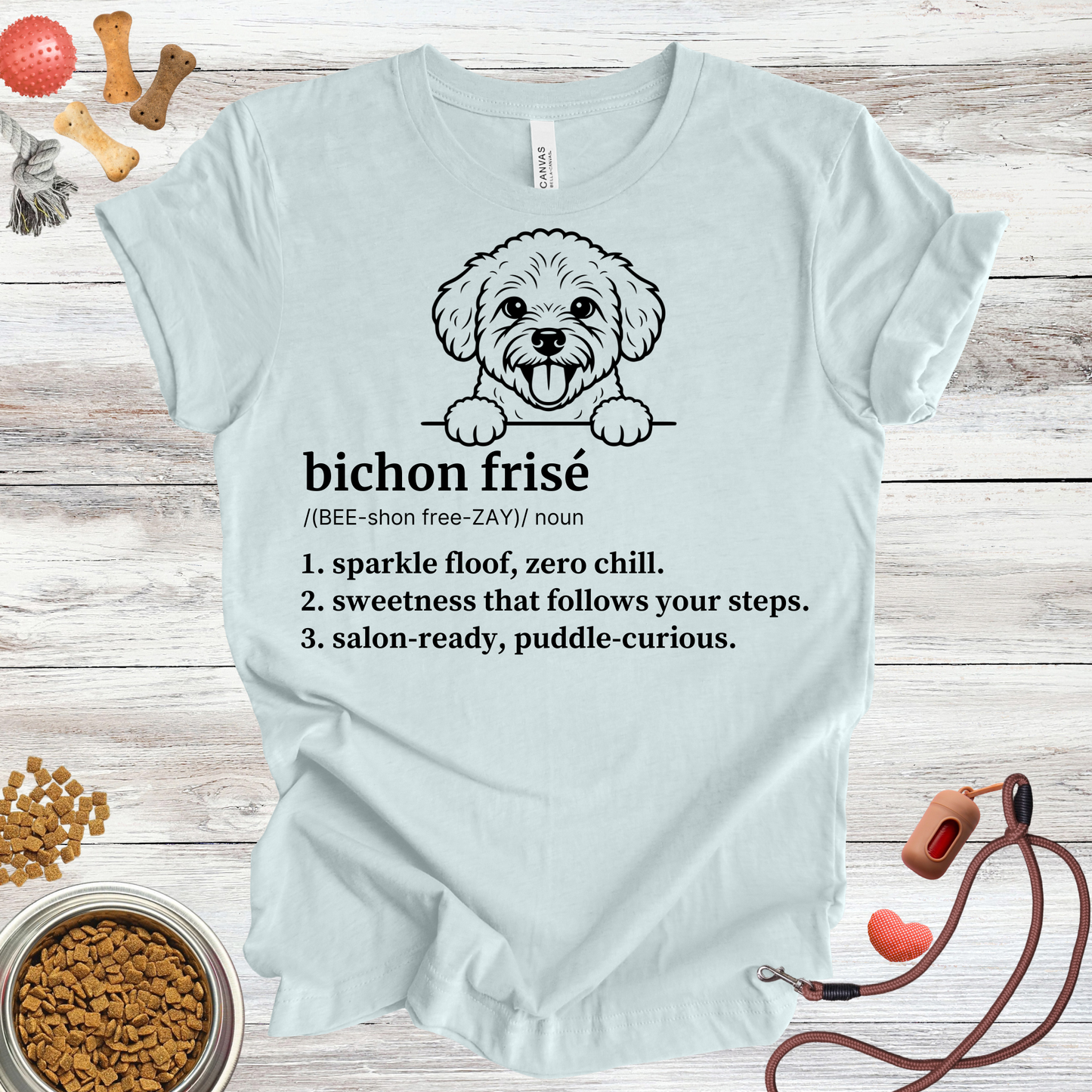 Bichon Frisé definition dog t-shirt in Heather Ice Blue — Paw Shaped Love