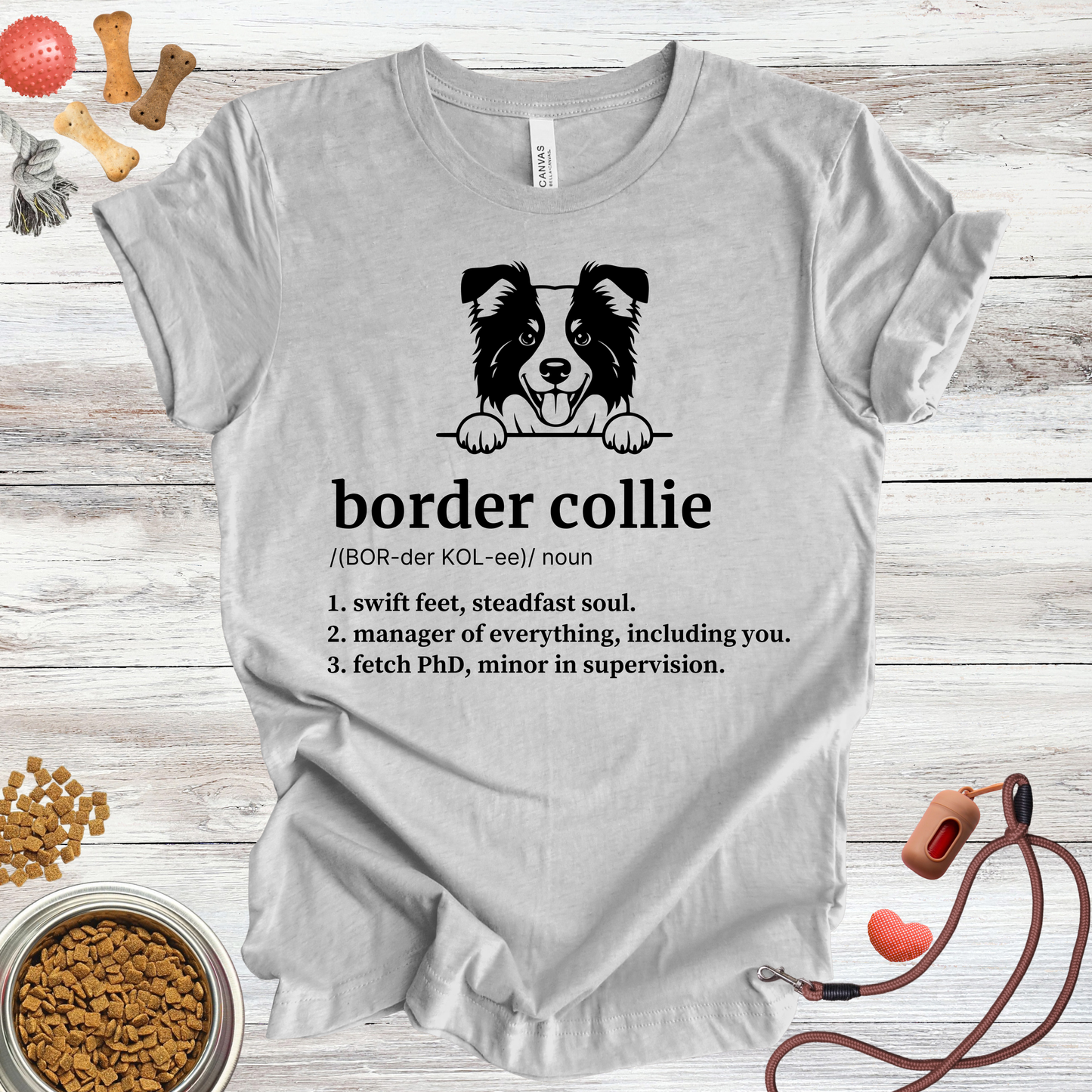Border Collie definition dog t-shirt in Athletic Heather — Paw Shaped Love