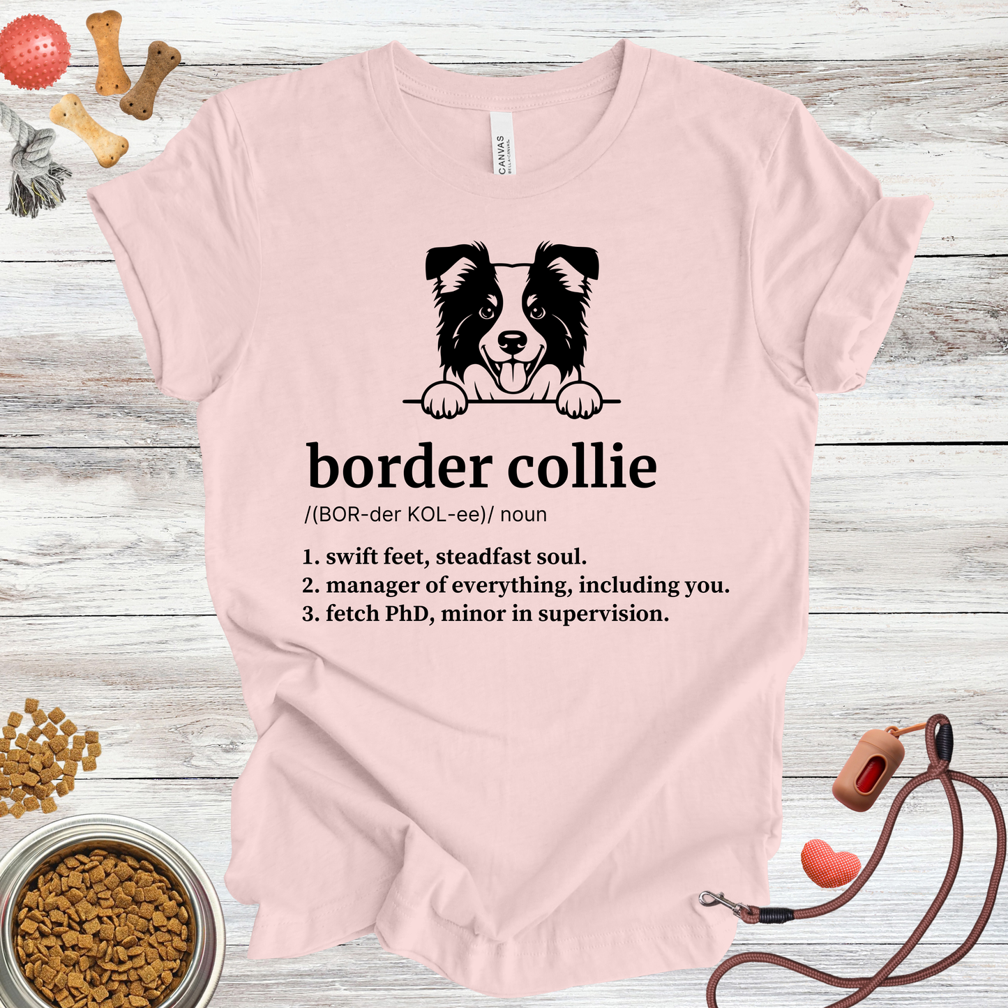 Border Collie definition dog t-shirt in Soft Pink — Paw Shaped Love