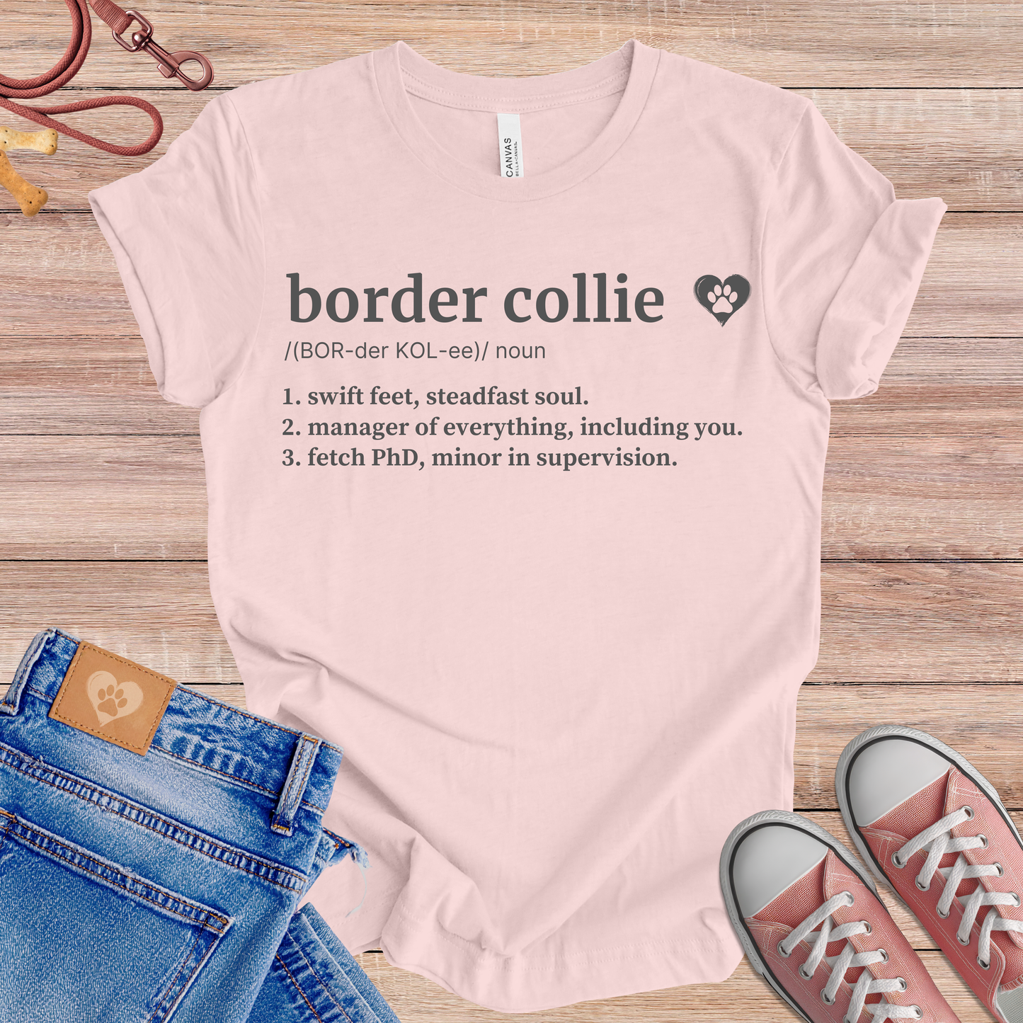 Border Collie definition dog t-shirt in Soft Pink — Paw Shaped Love