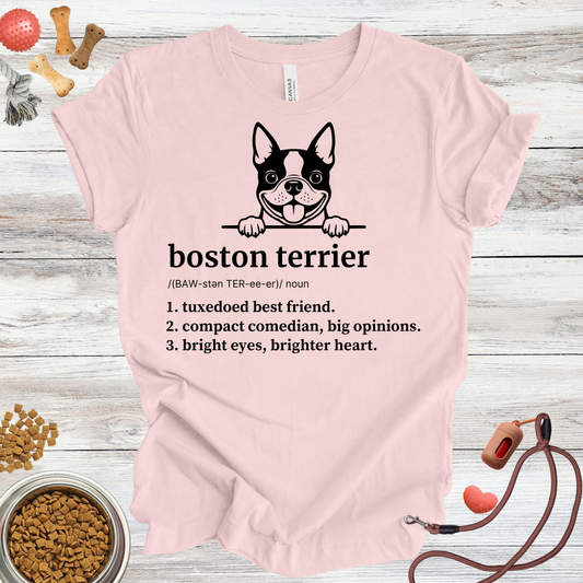 Boston Terrier definition dog t-shirt in Soft Pink — Paw Shaped Love