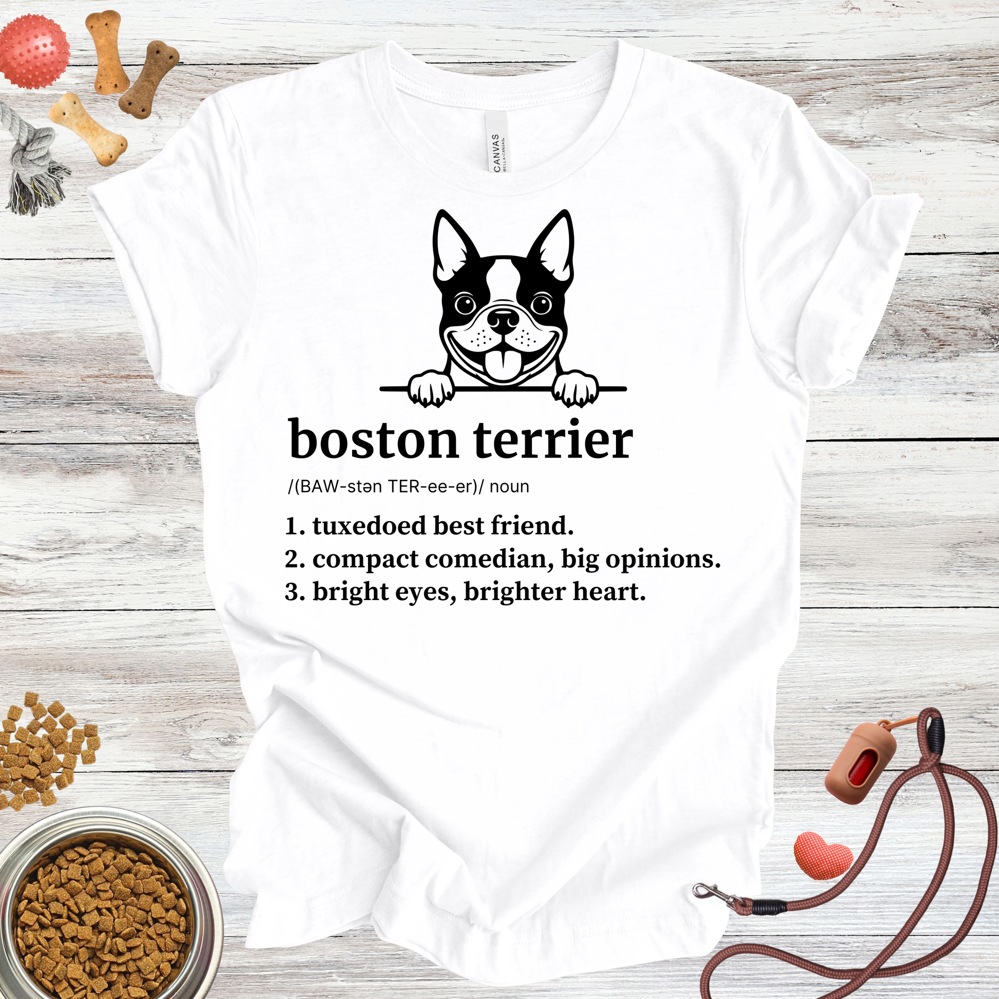 Boston Terrier definition dog t-shirt in White — Paw Shaped Love