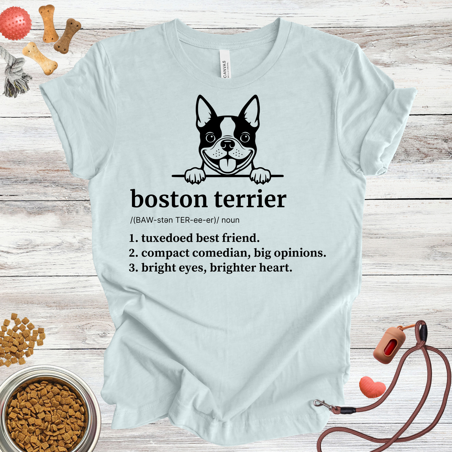 Boston Terrier definition dog t-shirt in Heather Ice Blue — Paw Shaped Love