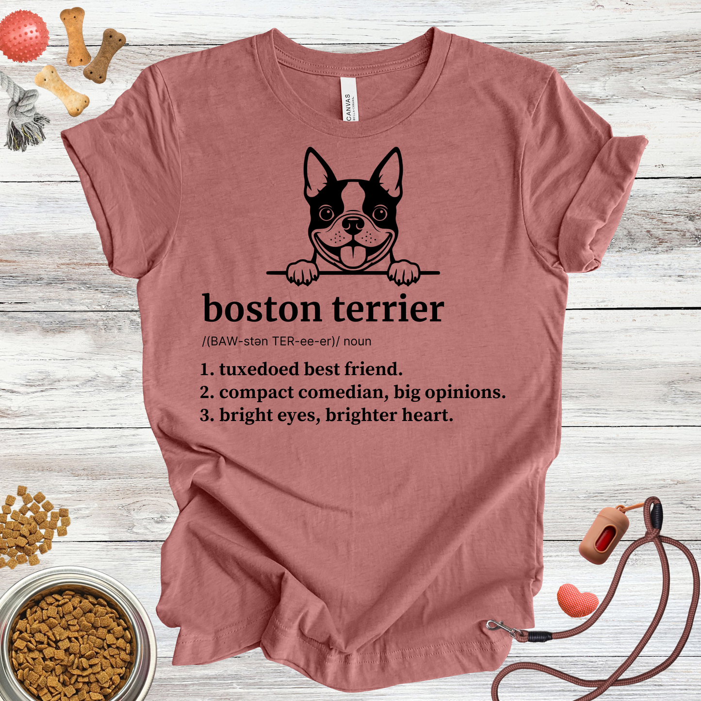 Boston Terrier definition dog t-shirt in Heather Mauve — Paw Shaped Love