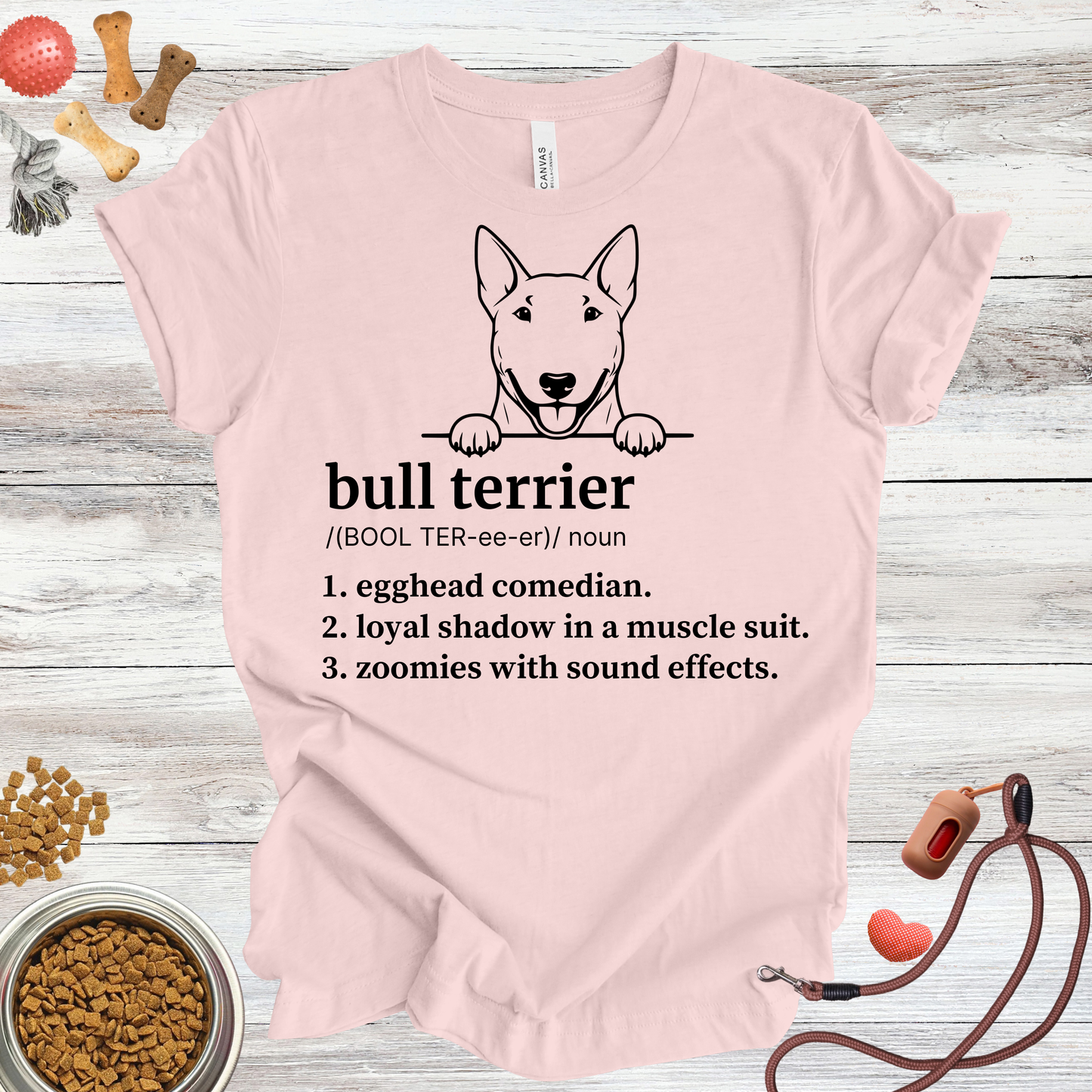 Bull Terrier definition dog t-shirt in Soft Pink — Paw Shaped Love