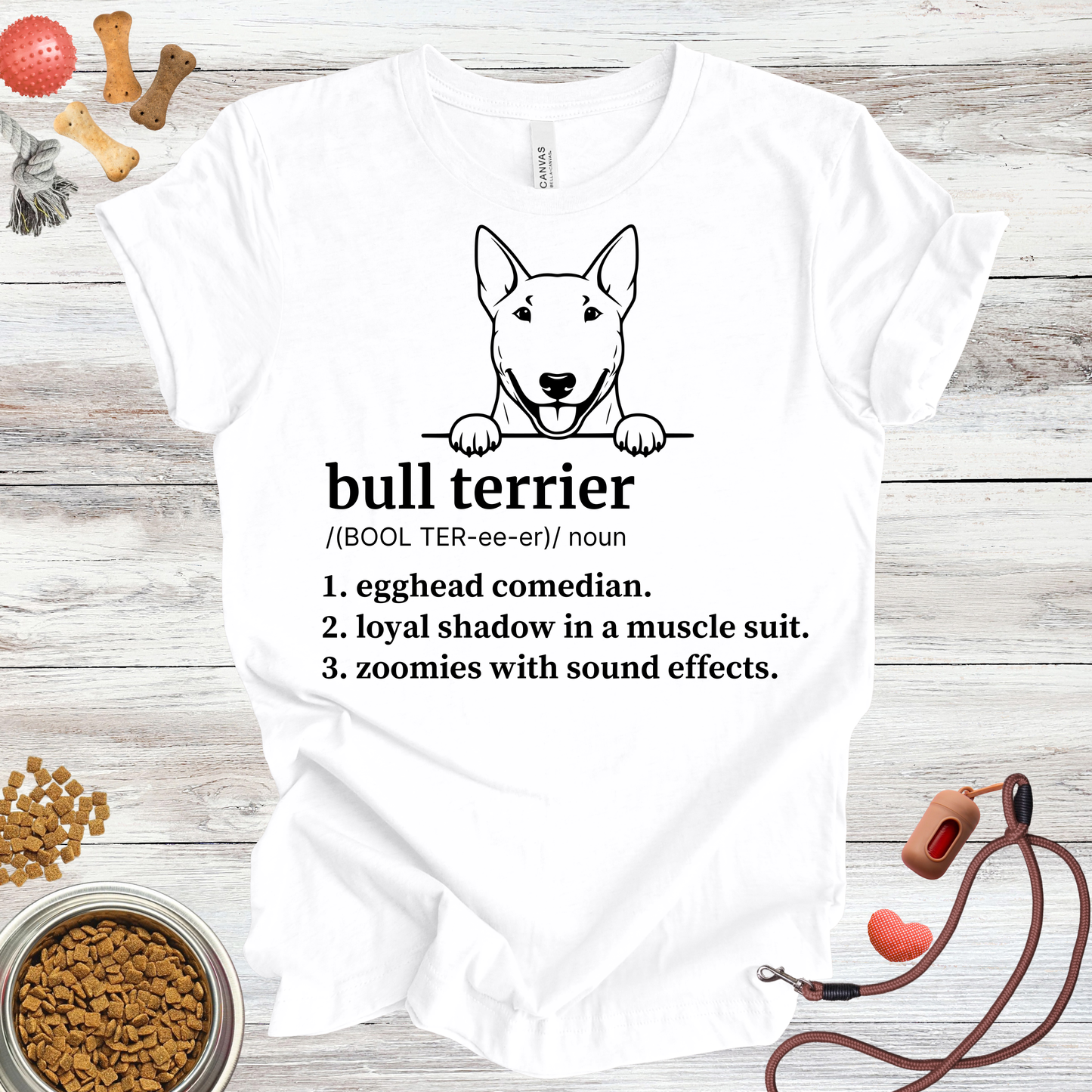 Bull Terrier definition dog t-shirt in White — Paw Shaped Love