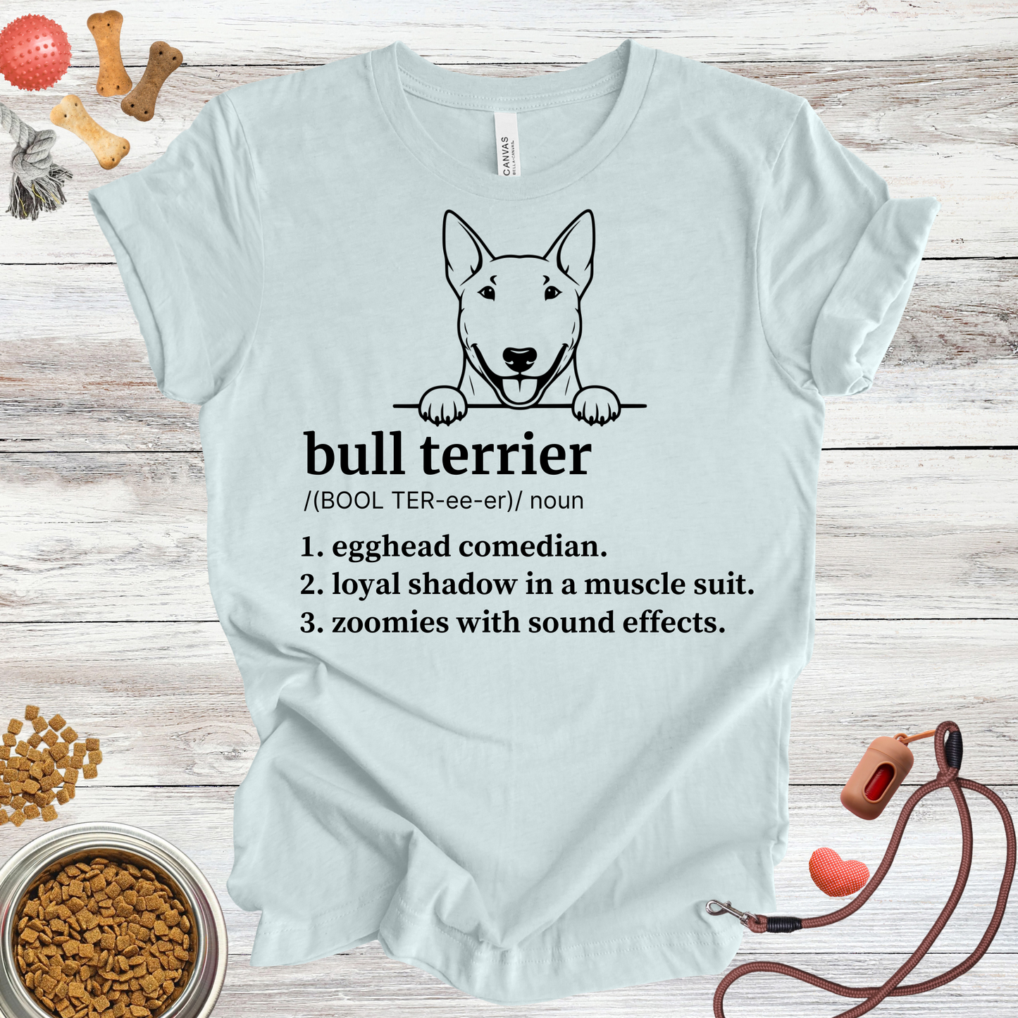 Bull Terrier definition dog t-shirt in Heather Ice Blue — Paw Shaped Love