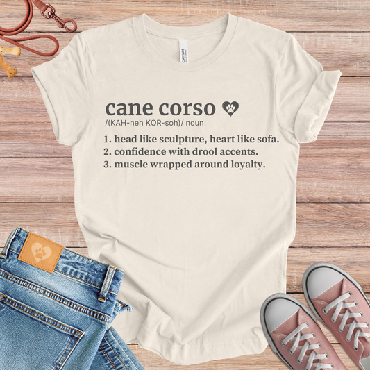 Cane Corso definition Tee dog t-shirt in Natural — Paw Shaped Love